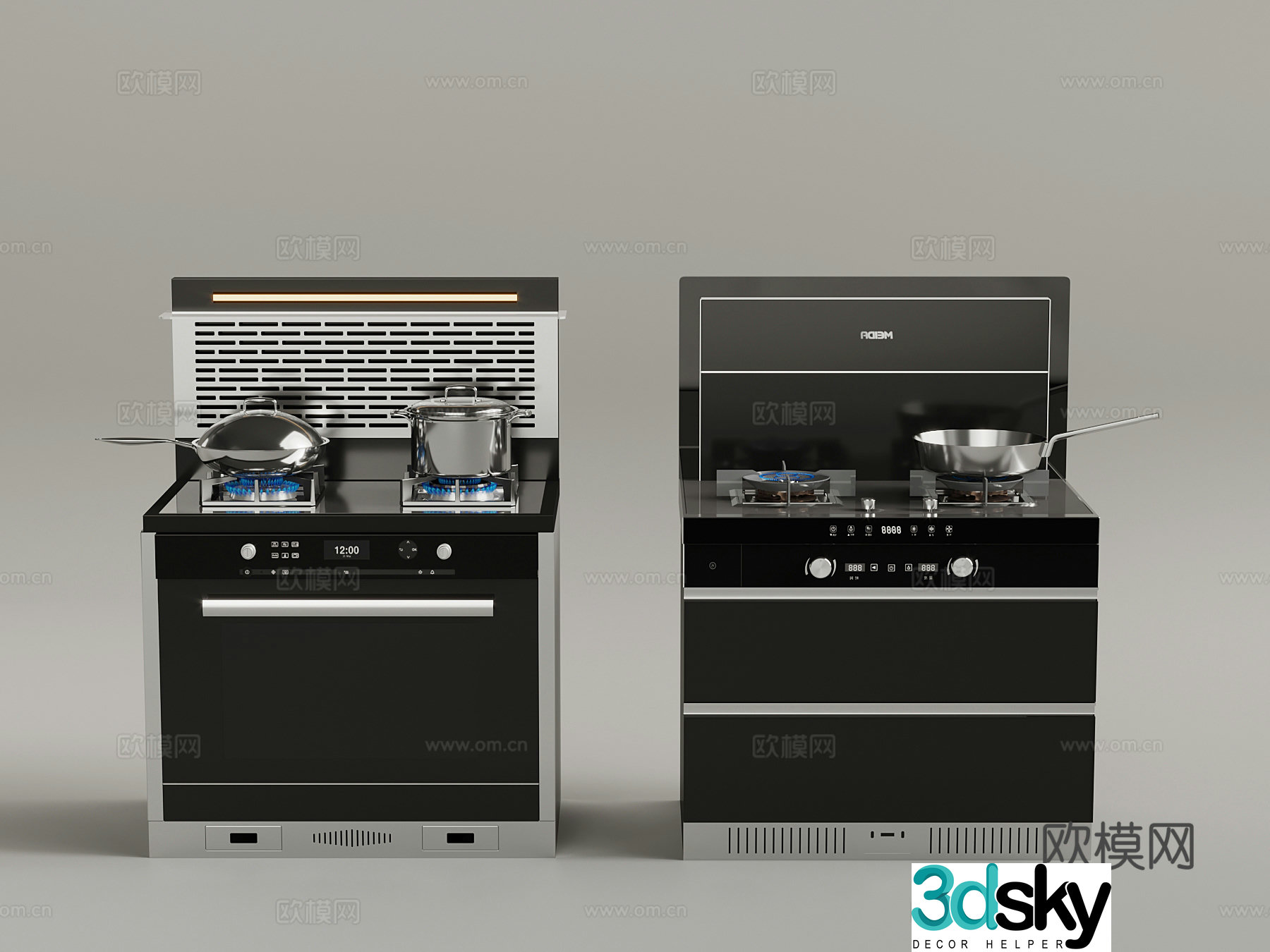 Modern hood stove integrated stove pot oven 3d model