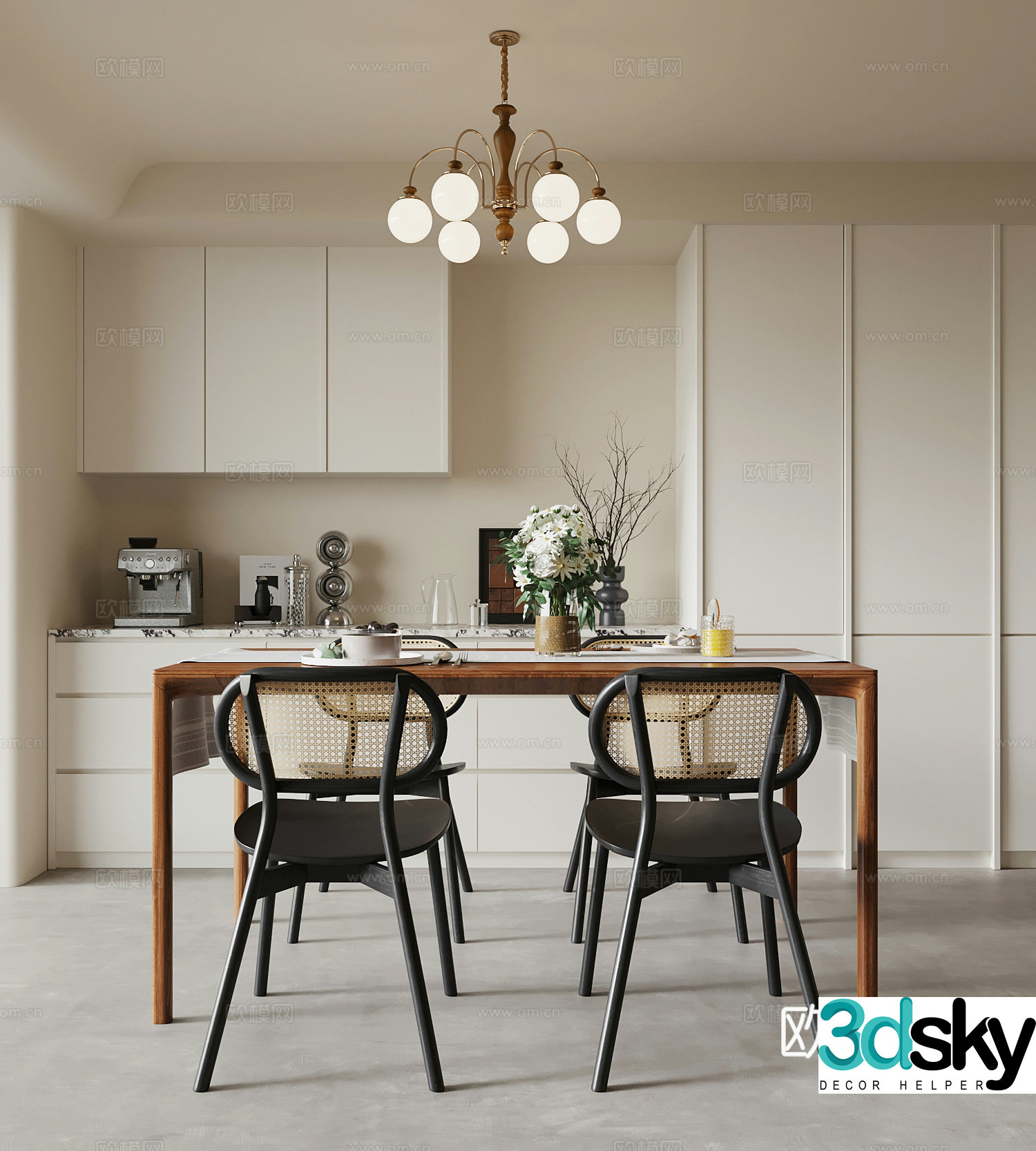 Home restaurant French retro dining table and chairs Restaurant 3D model