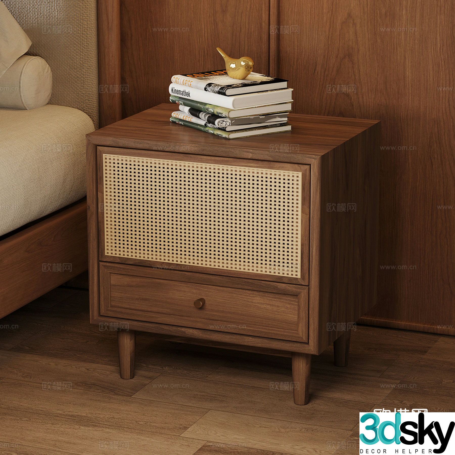 Wasabi Middle-aged Bedside Table French Table Lamp 3D Model