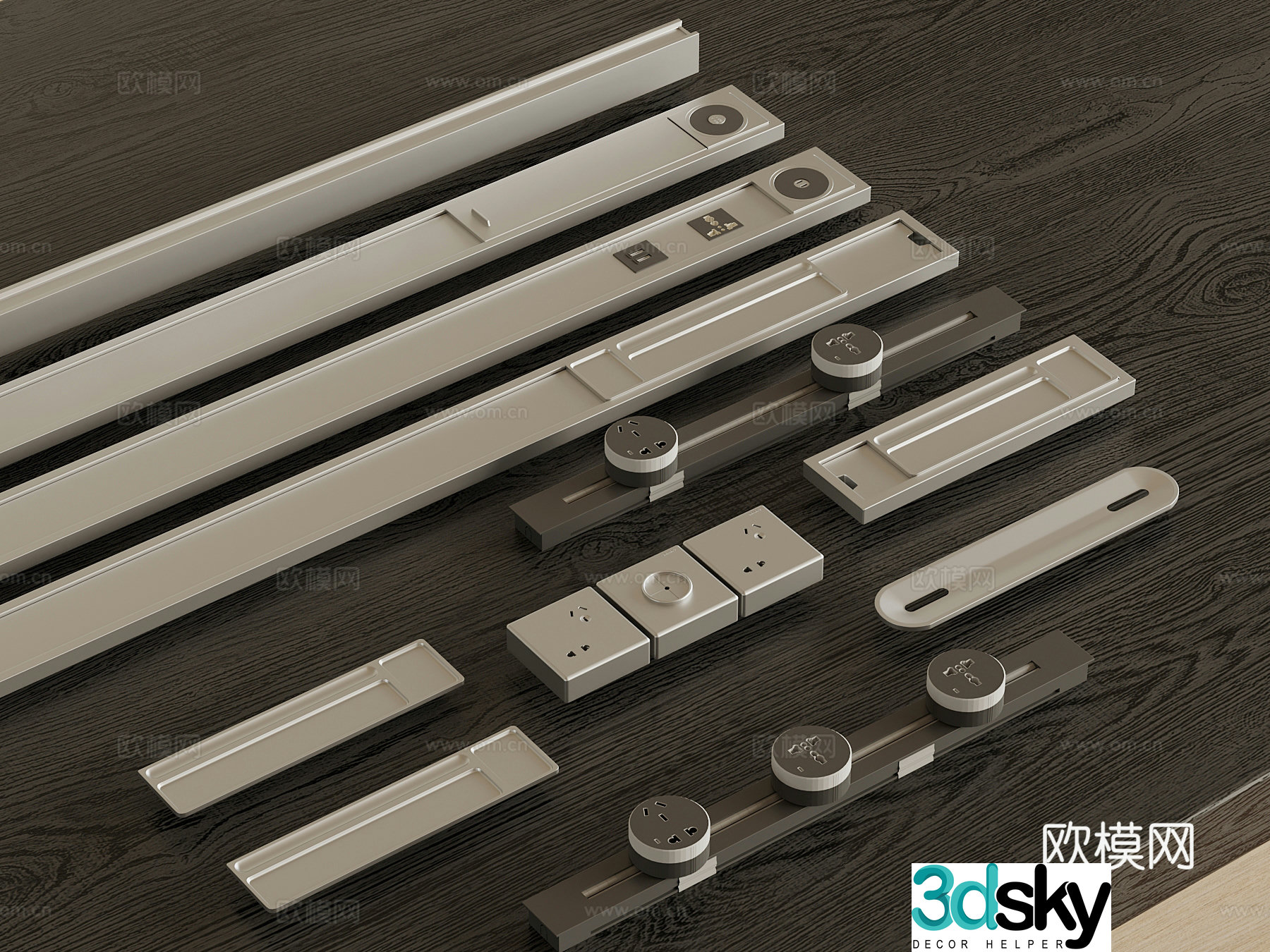 Modern switch socket Office desk cable box Recessed socket 3d model