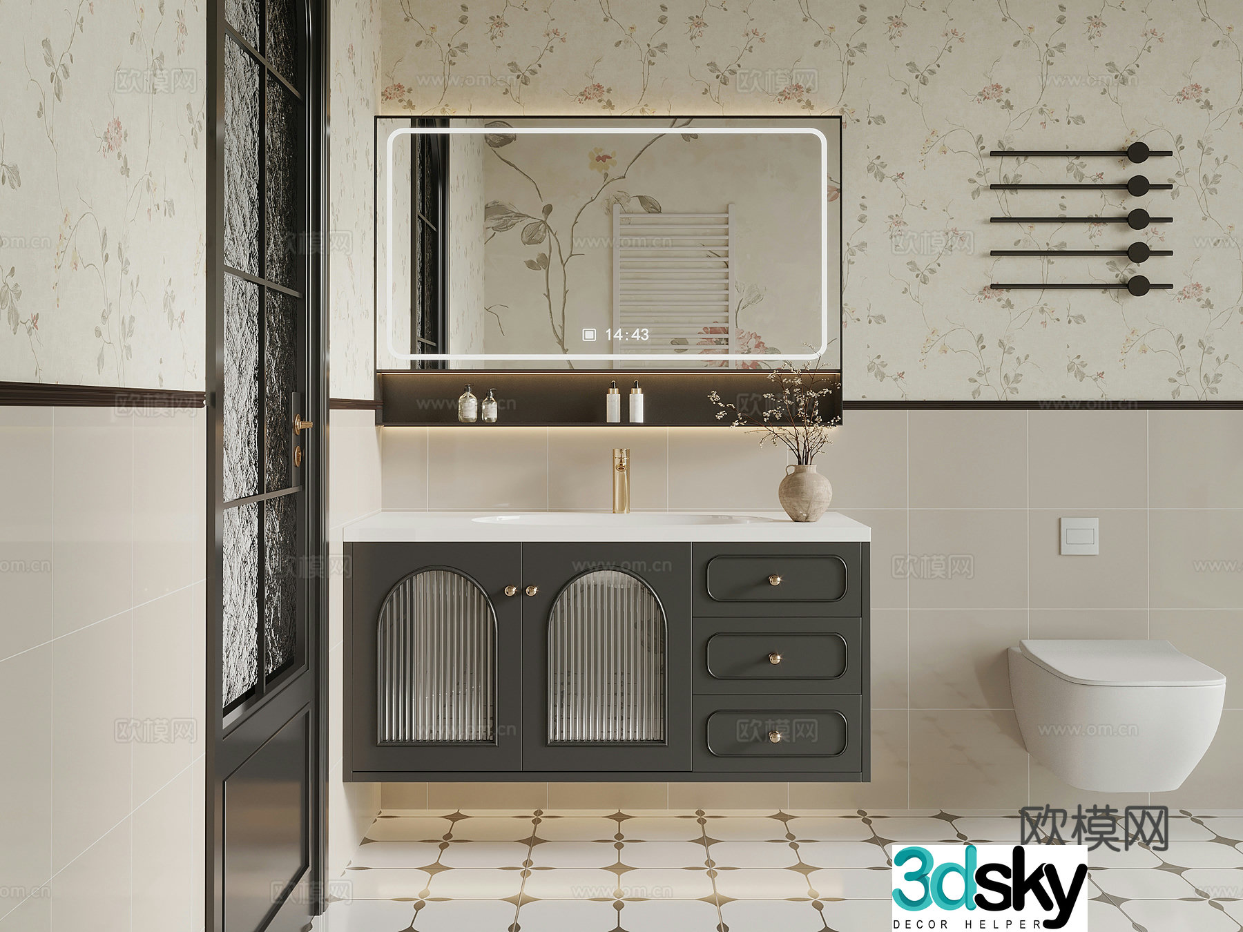 Bathroom cabinet French creamy bathroom cabinet 3d model