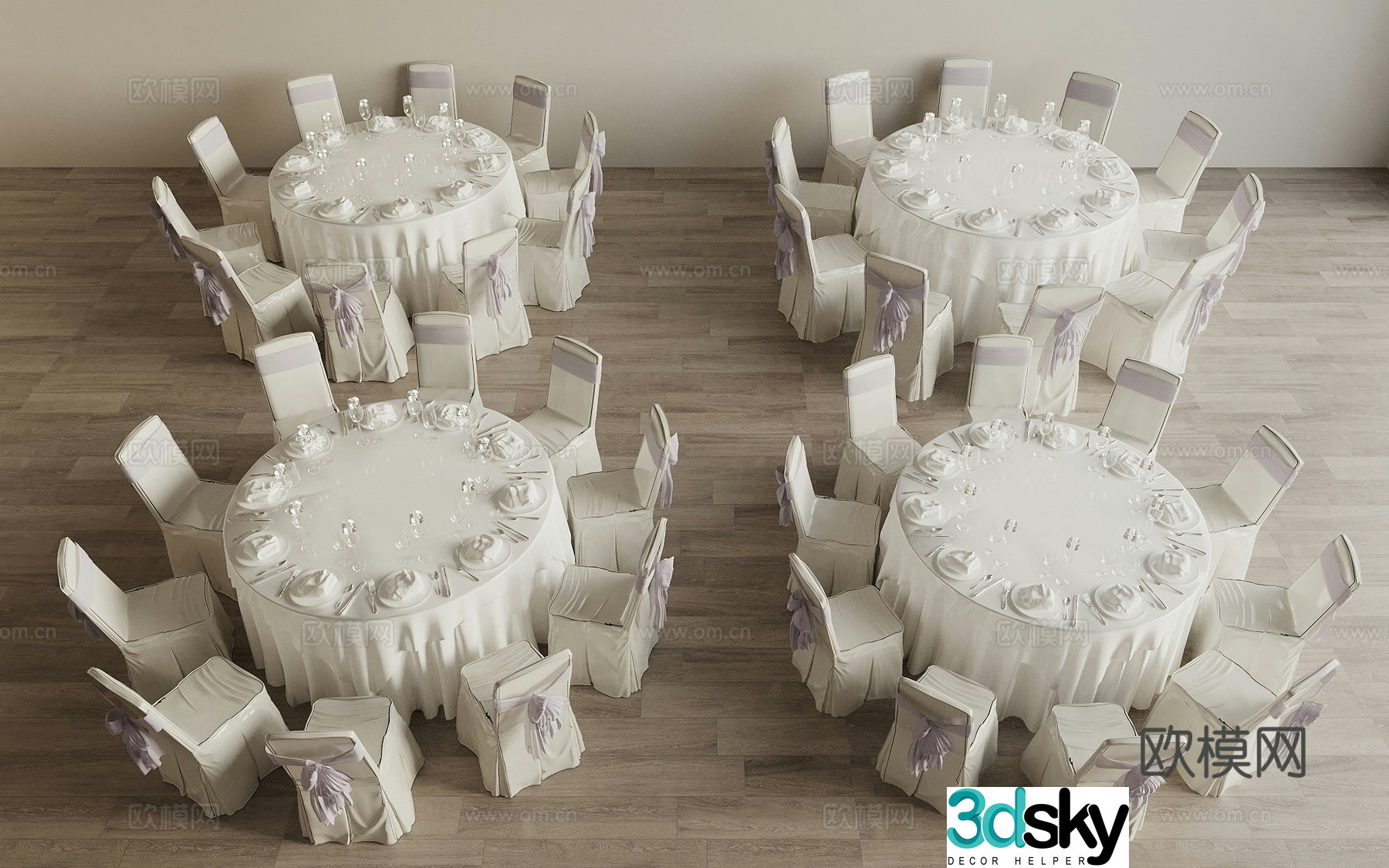 Banquet table and chairs Banquet room dining table and chairs Exhibition hall table and chairs Wedding dining table Round table and chair combination 3D model