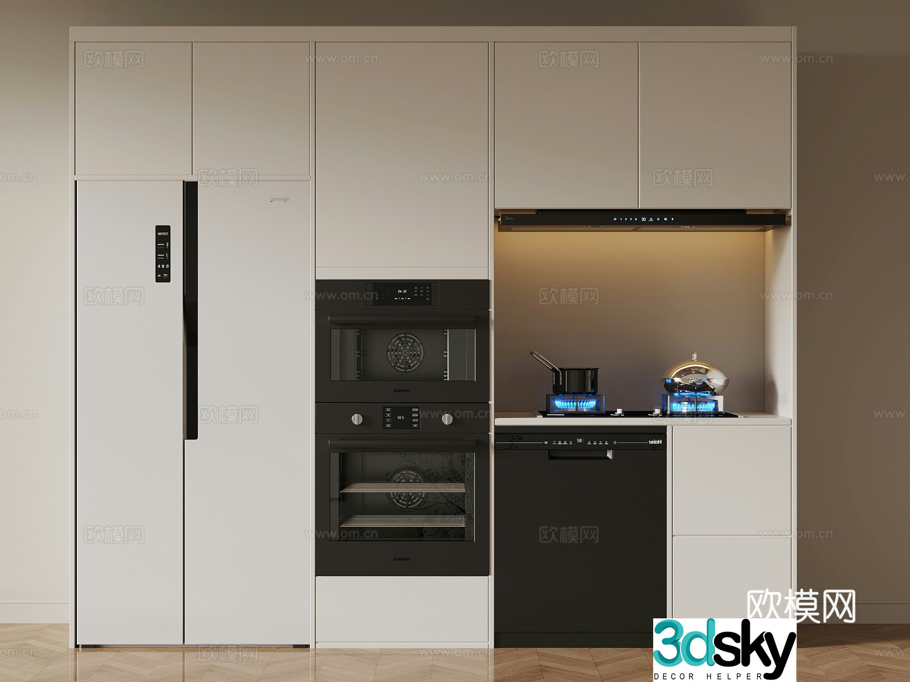 Dishwasher Modern dishwasher Refrigerator Range Hood Gas Stove 3D Model