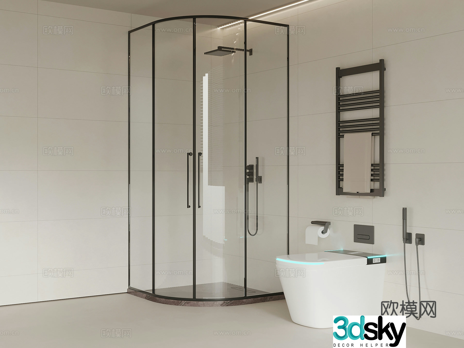 Modern bathroom shower toilet towel rack 3d model