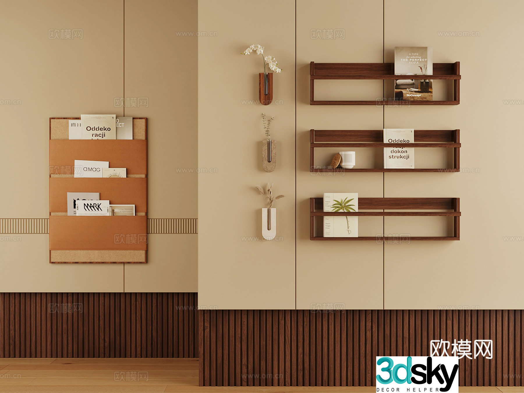 Modern wall decoration bookshelf vase dry branches 3d model