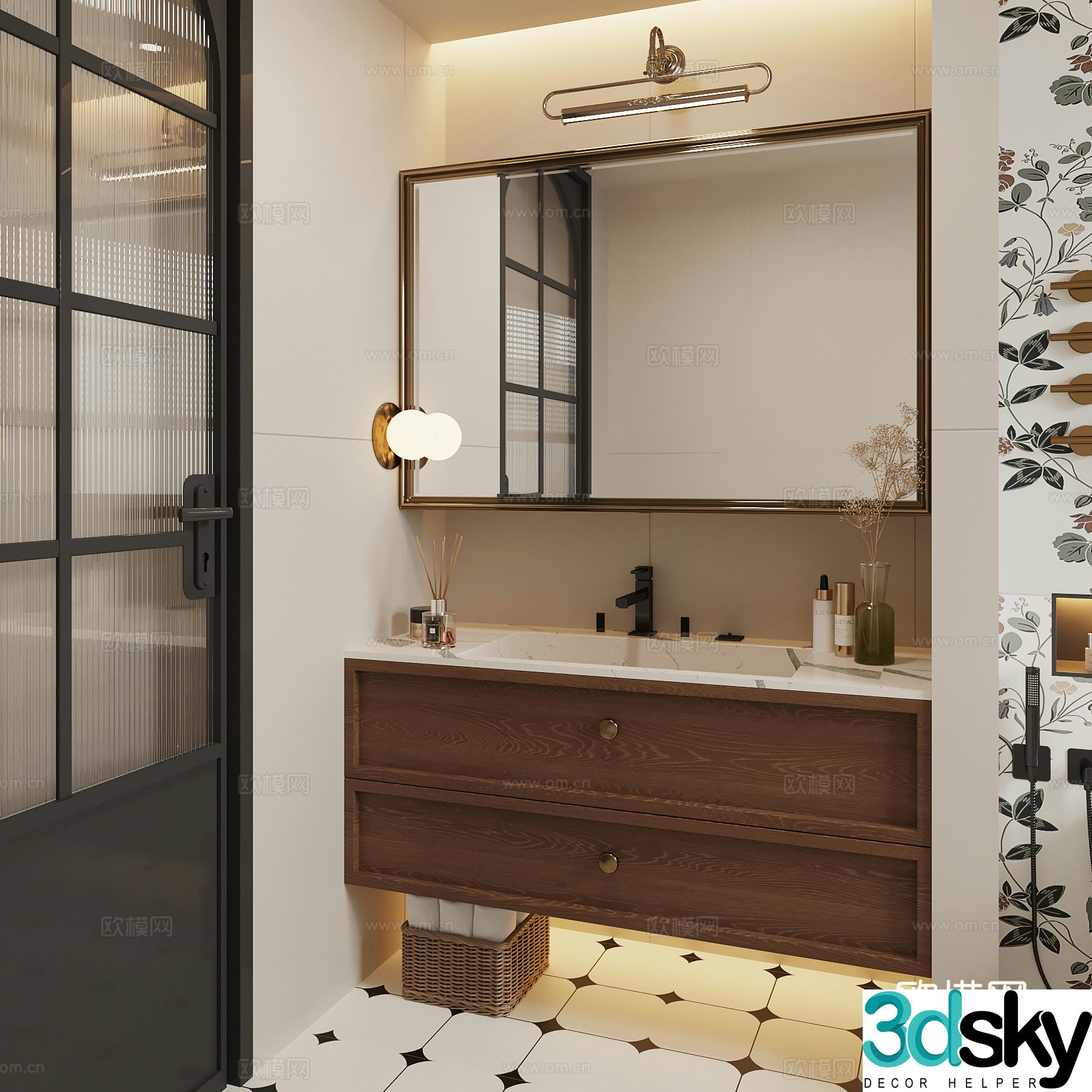 Middle-aged style bathroom cabinet 3d model