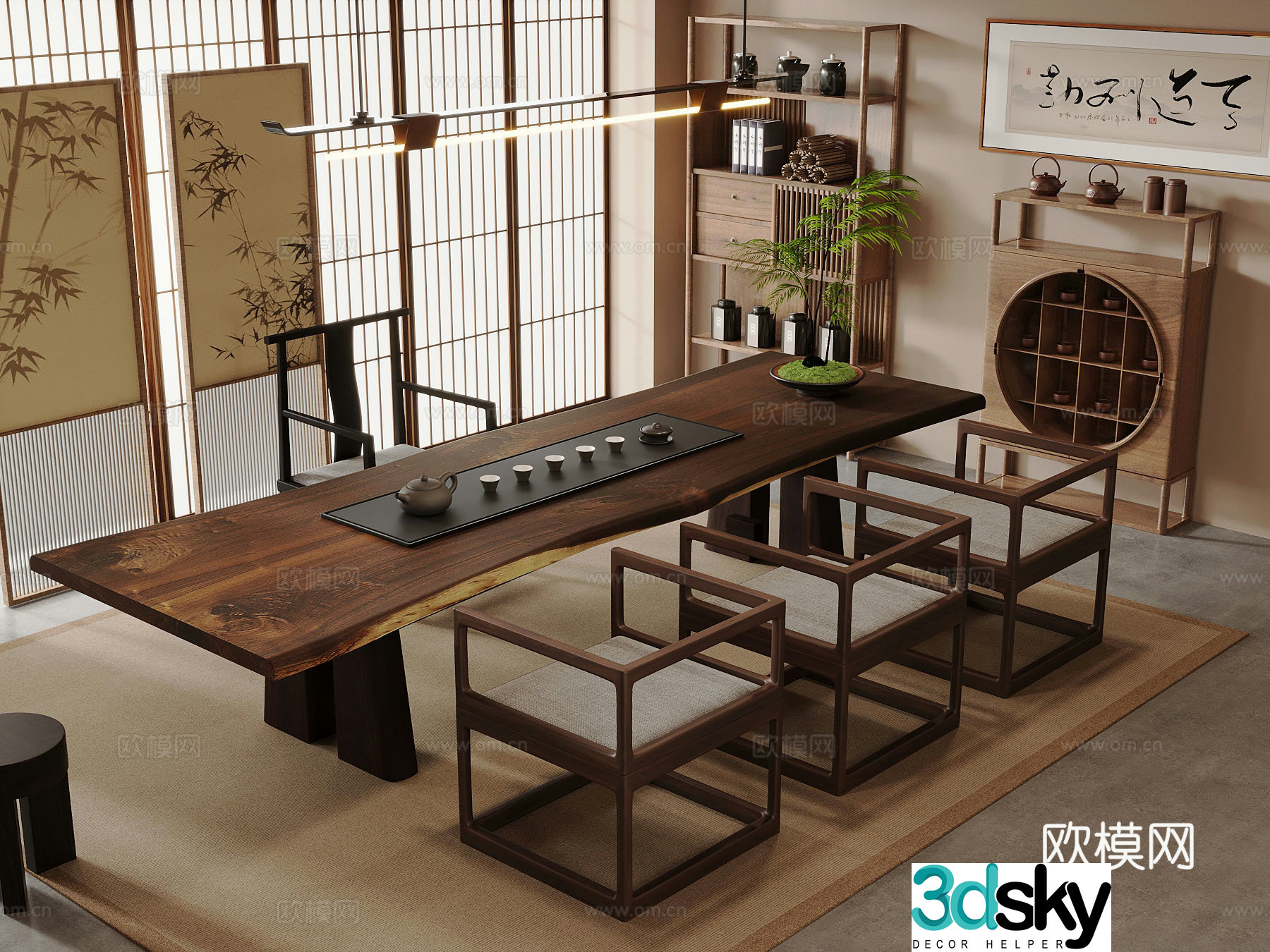 New Chinese-style tea room tea table screen 3d model