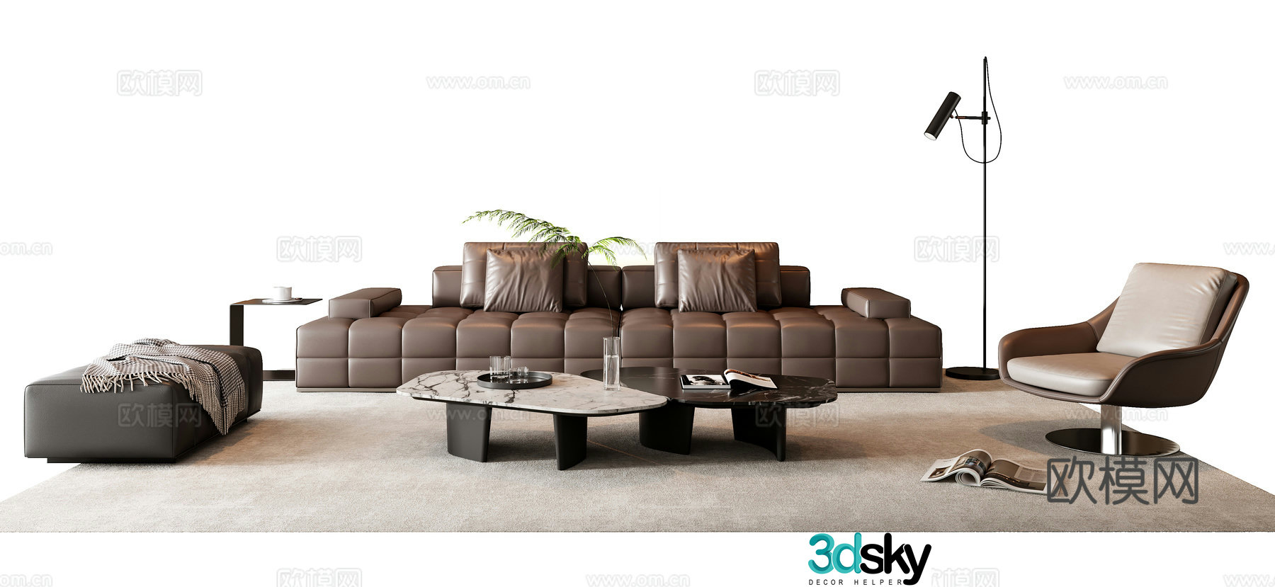 Italian sofa coffee table combination 3D model