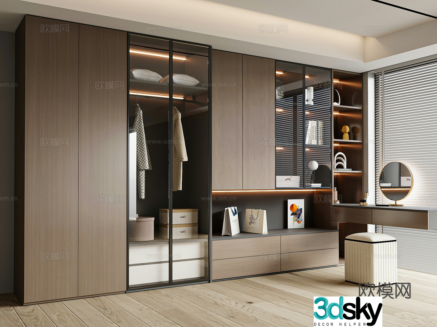 Modern Italian wardrobe dressing table integrated 3D model