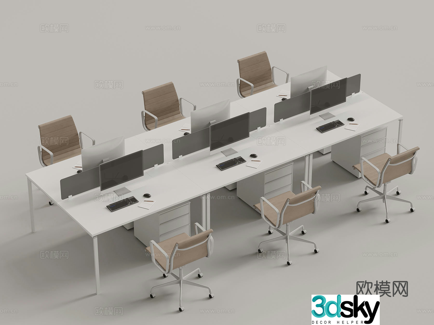 Modern minimalist office desk and chair Office supplies 3D model