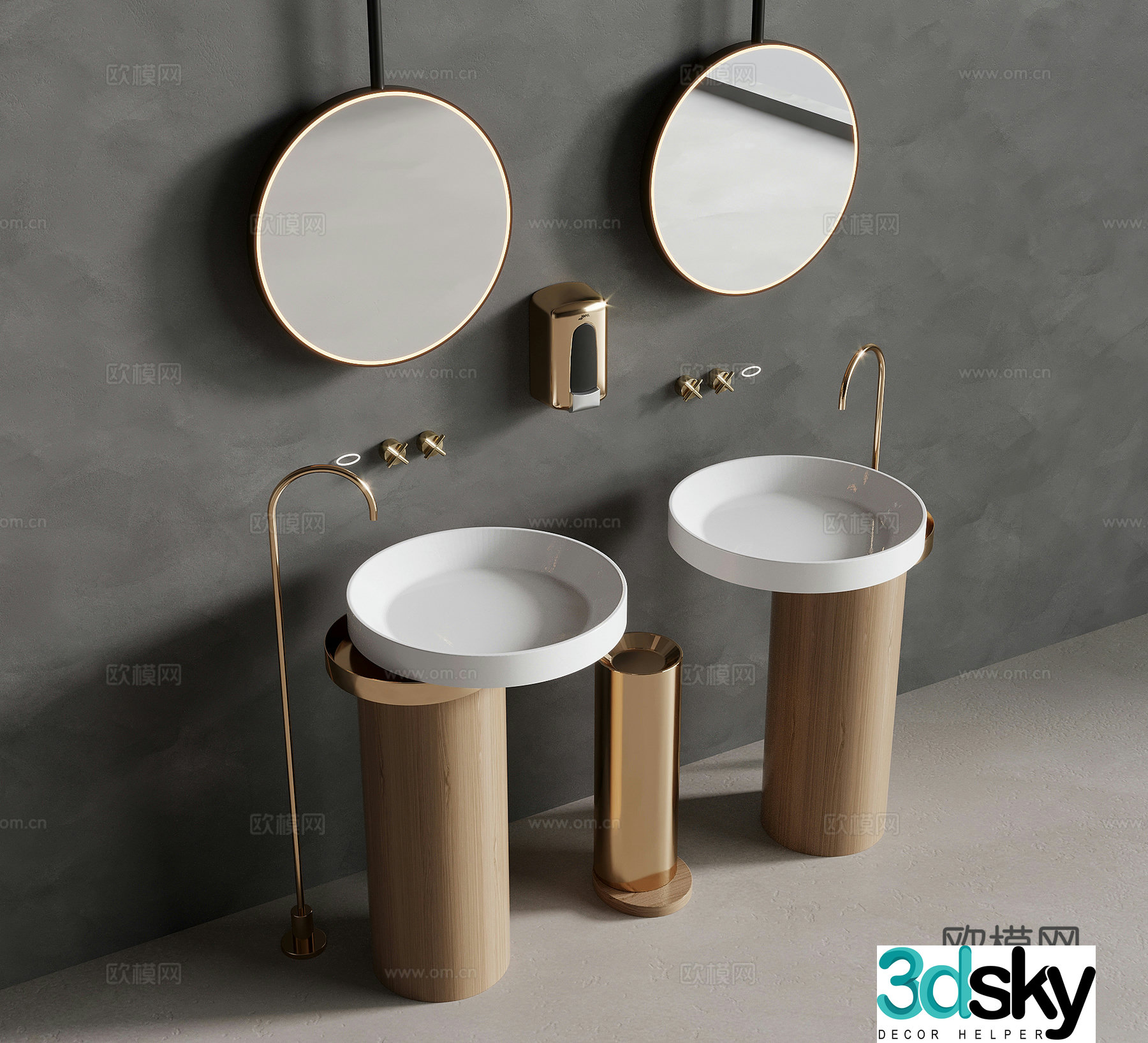 Wash basin modern column basin wash basin mirror 3d model