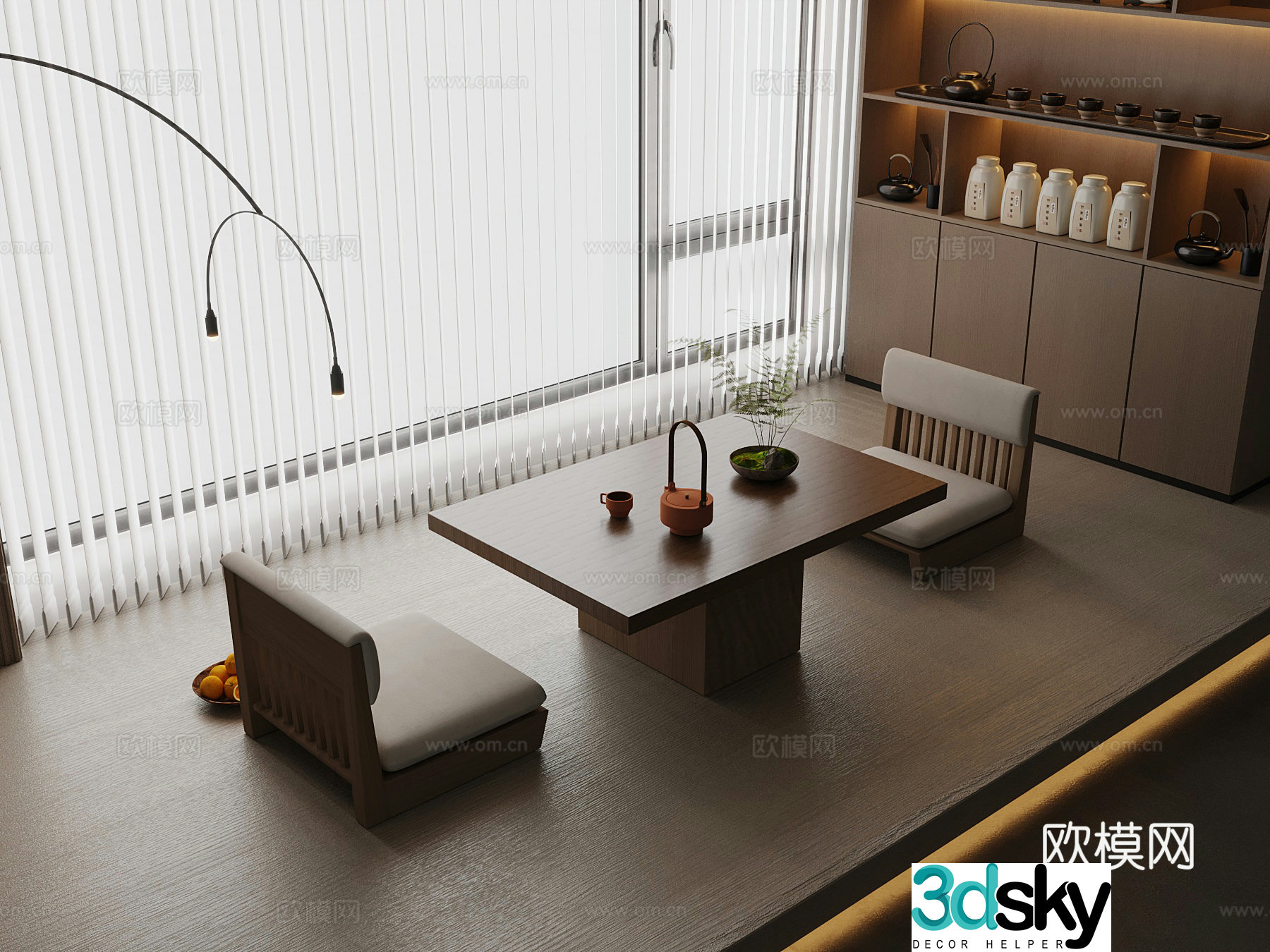 New Chinese-style tea room tatami tea table 3D model