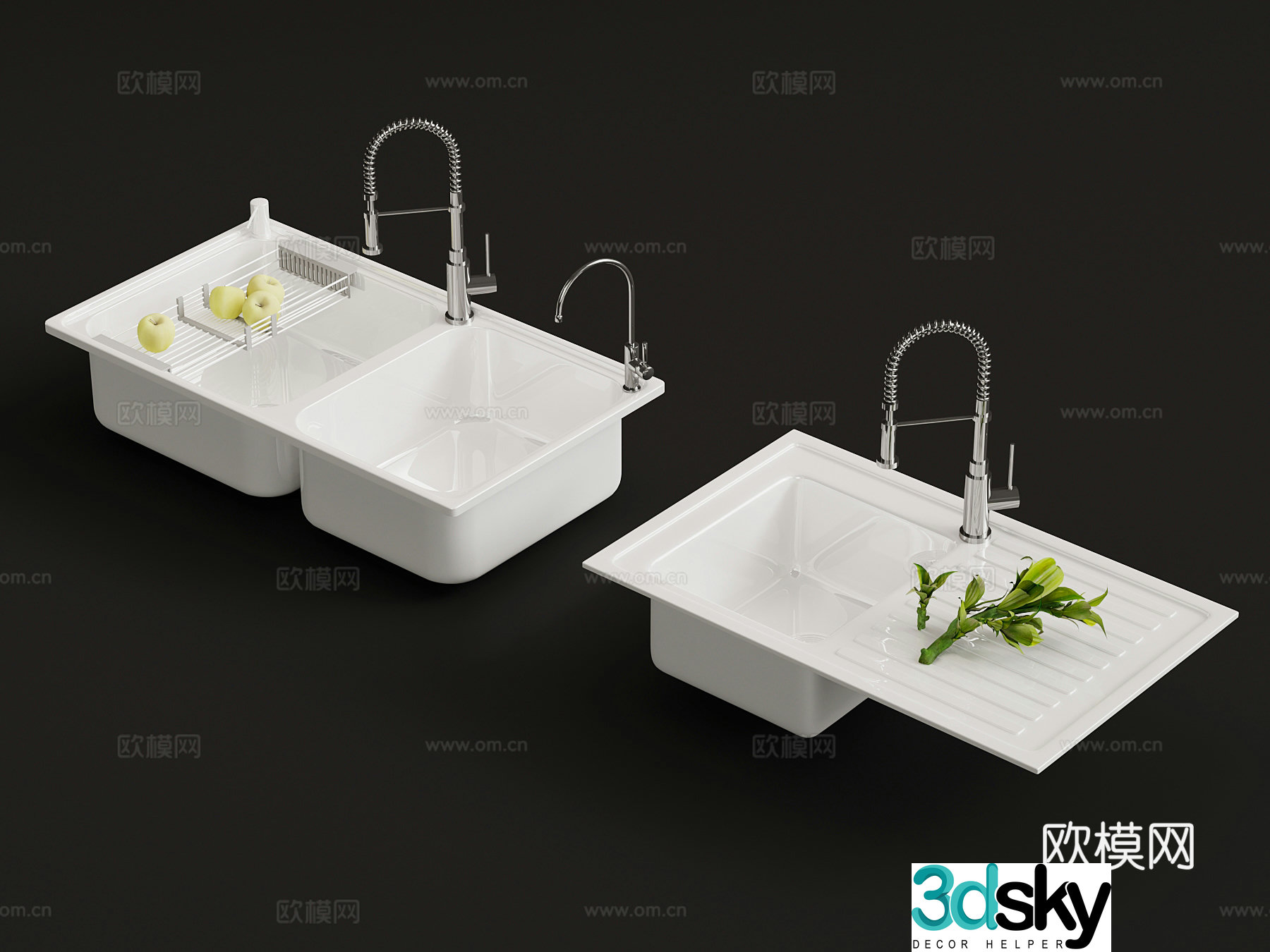 Modern vegetable wash pool large single tank undercounter basin 3D model