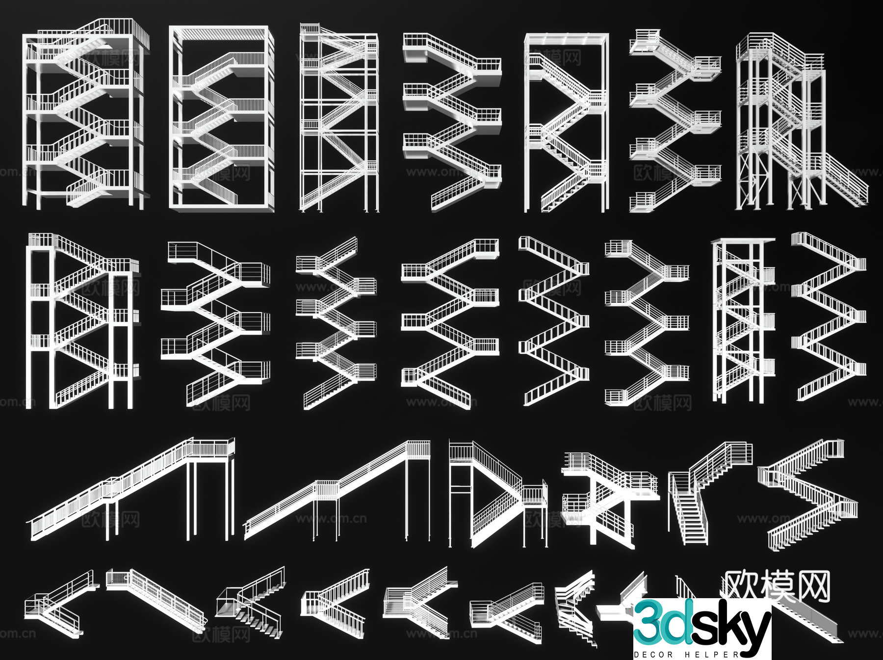 Modern staircase outdoor steel frame staircase steel structure staircase handrail fire staircase escape 3d model