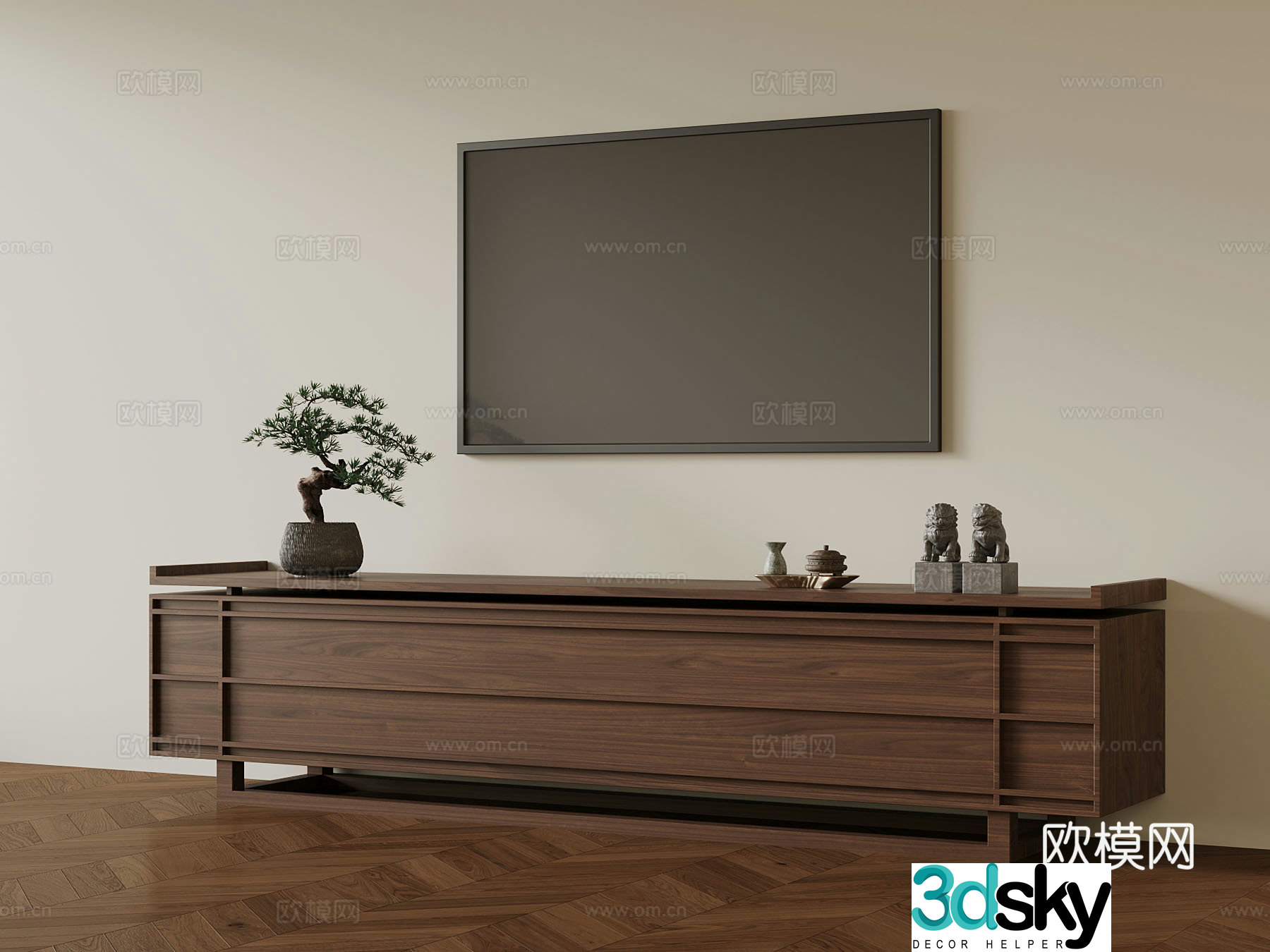 TV cabinet New Chinese-style TV cabinet Decorative ornaments 3D model