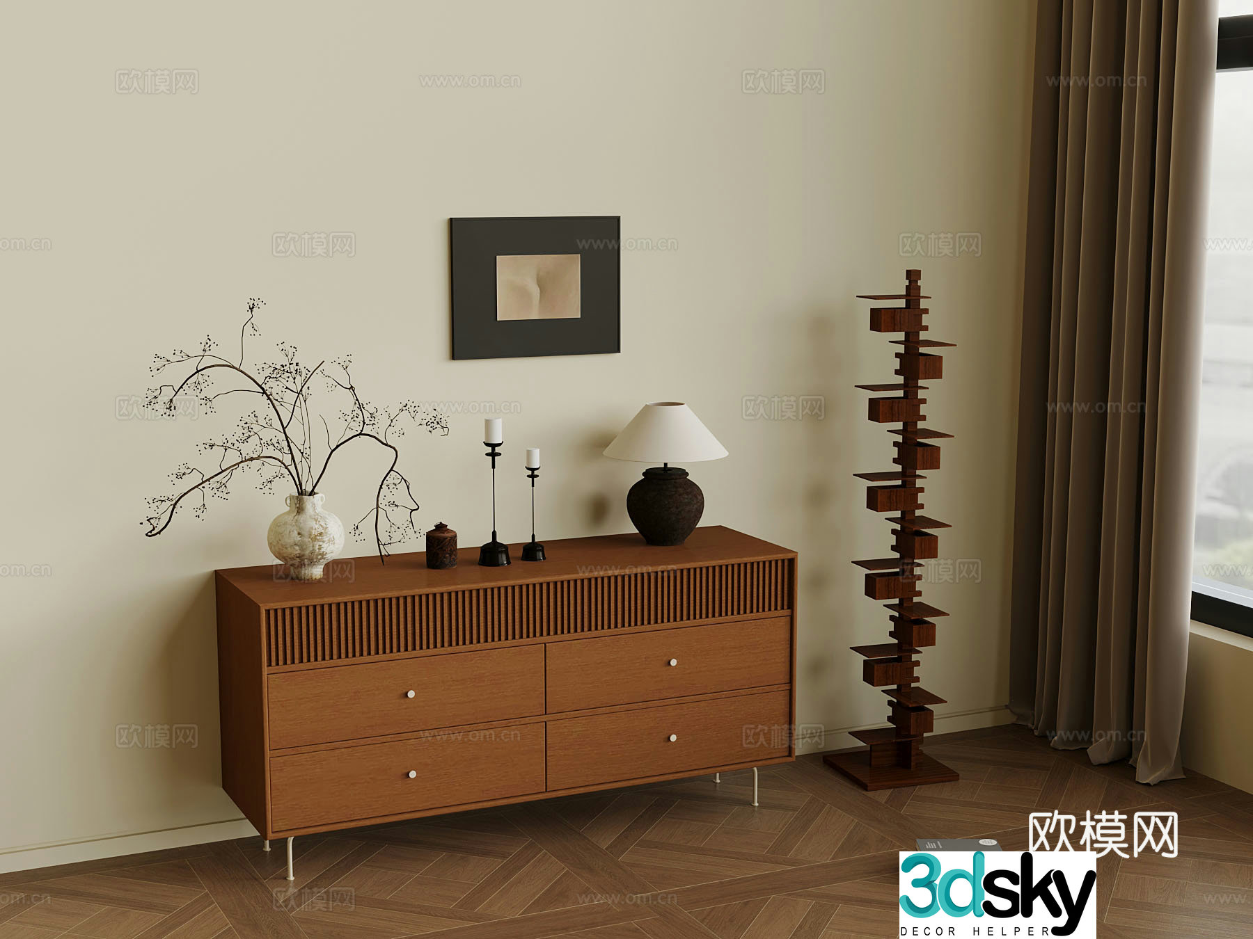 Side cabinet medieval style porch cabinet low cabinet 3D model