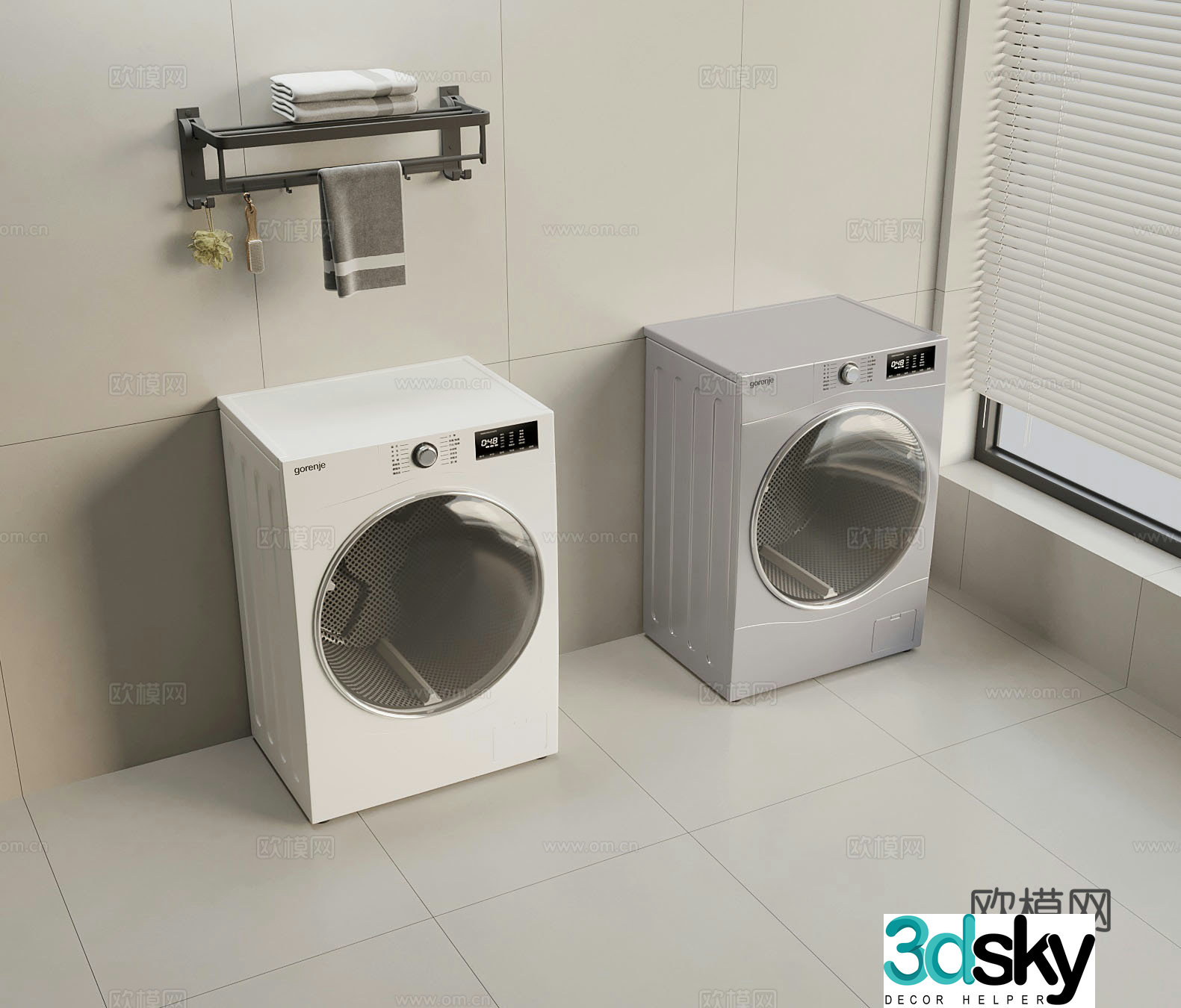 Modern washing machine towel rack 3d model