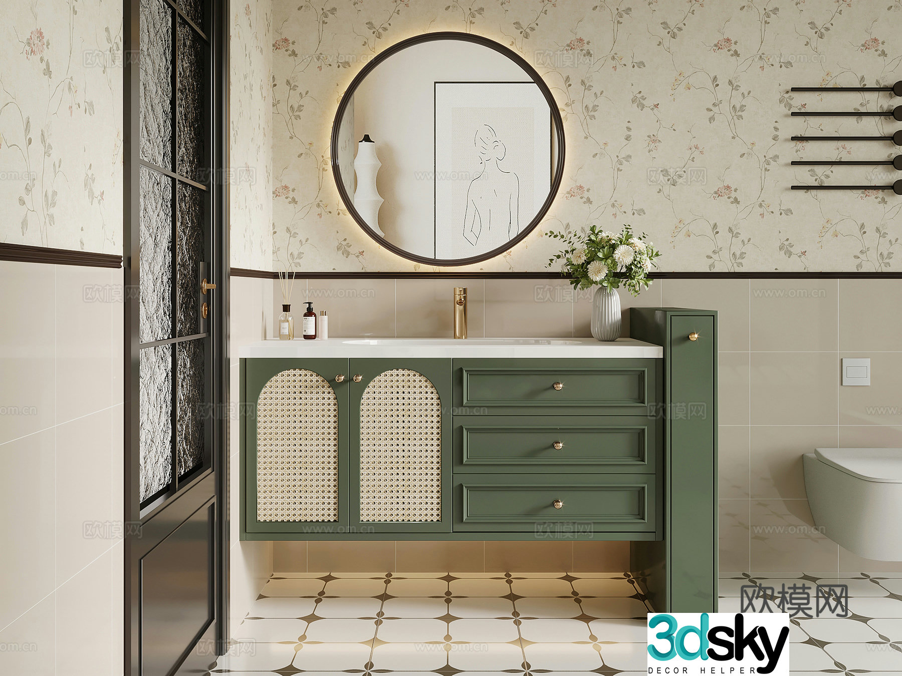 Bathroom cabinet French creamy bathroom cabinet 3d model