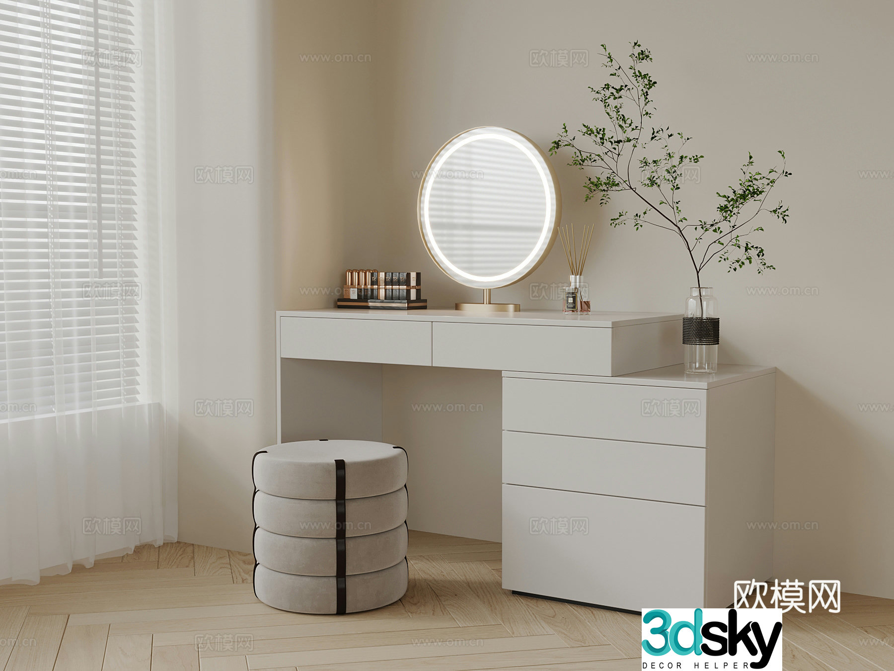 Modern cream dressing table 3d model