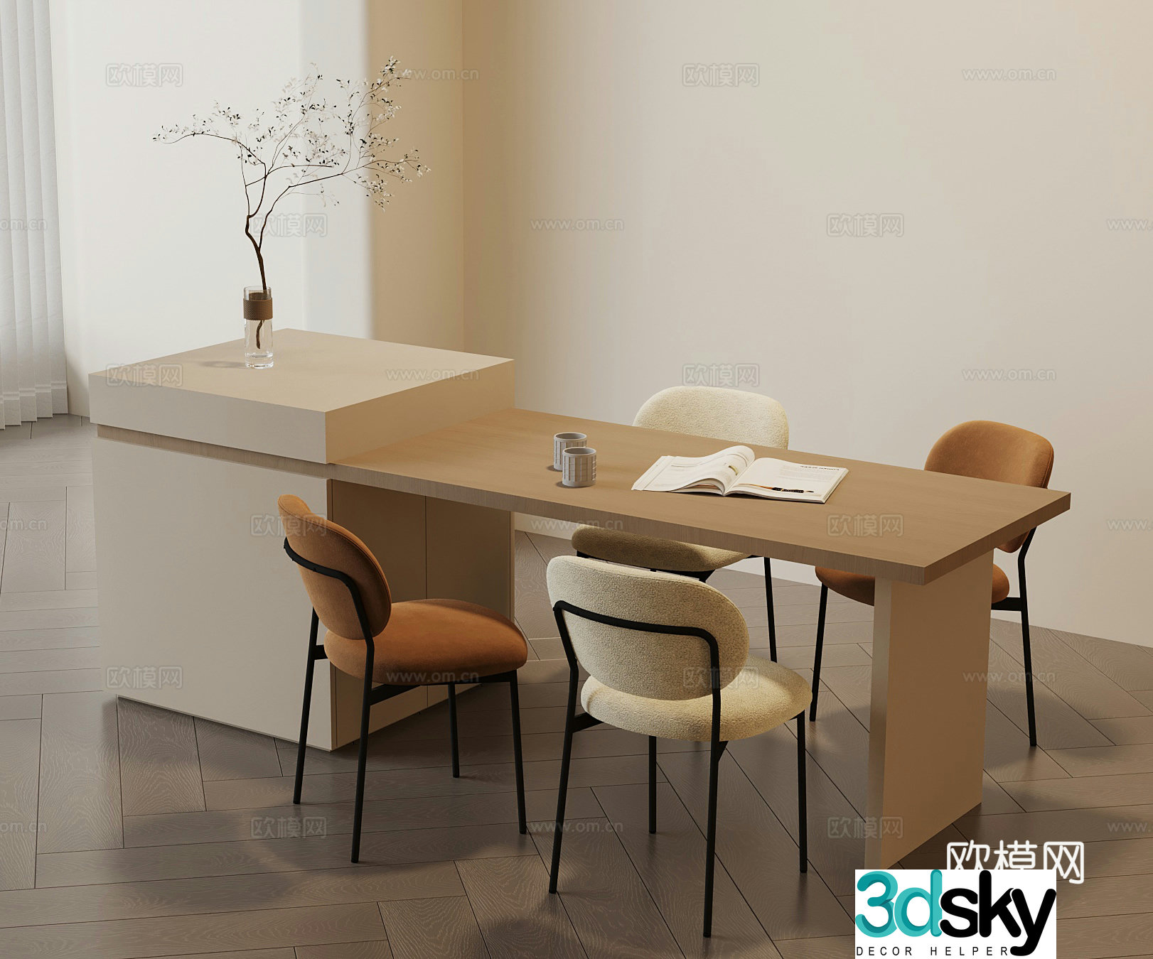 Modern island open restaurant 3d model