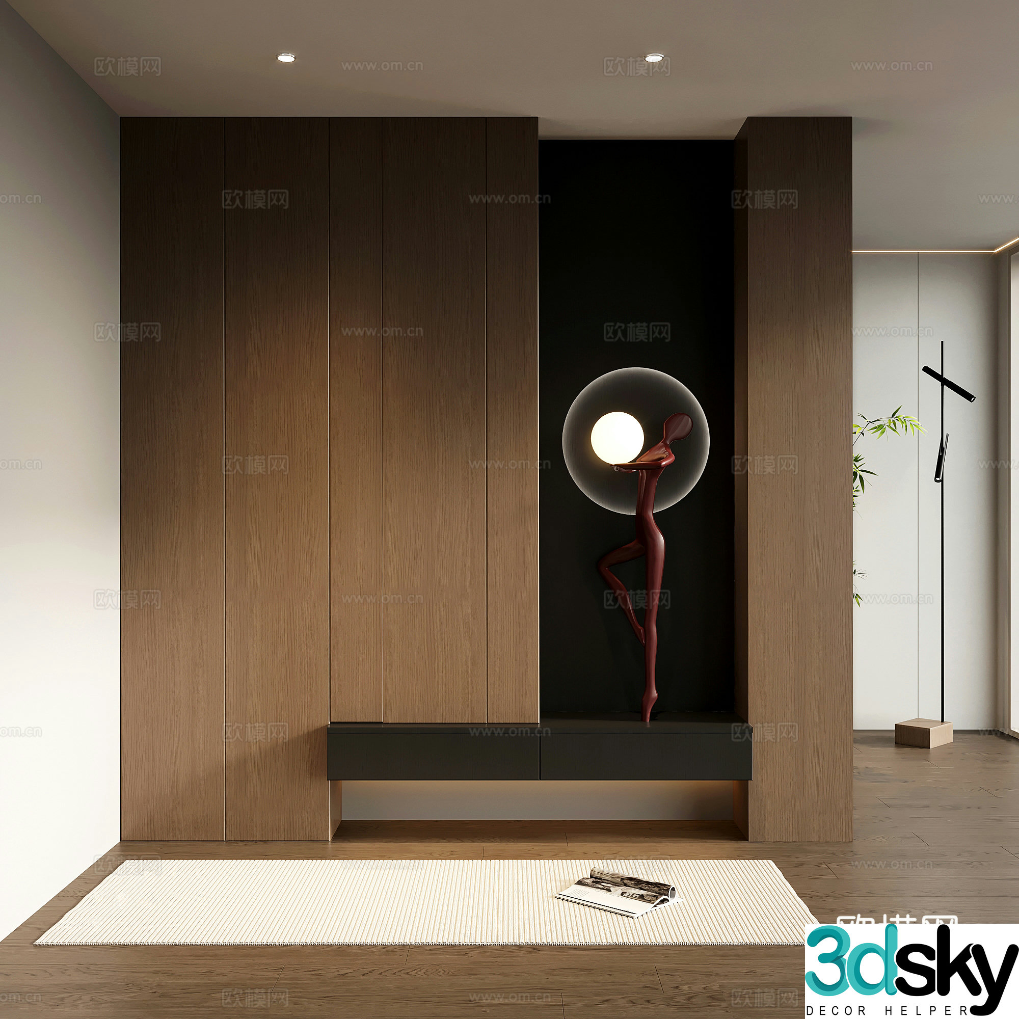 Italian minimalist porch cabinet door-entry shoe cabinet porch background 3D model