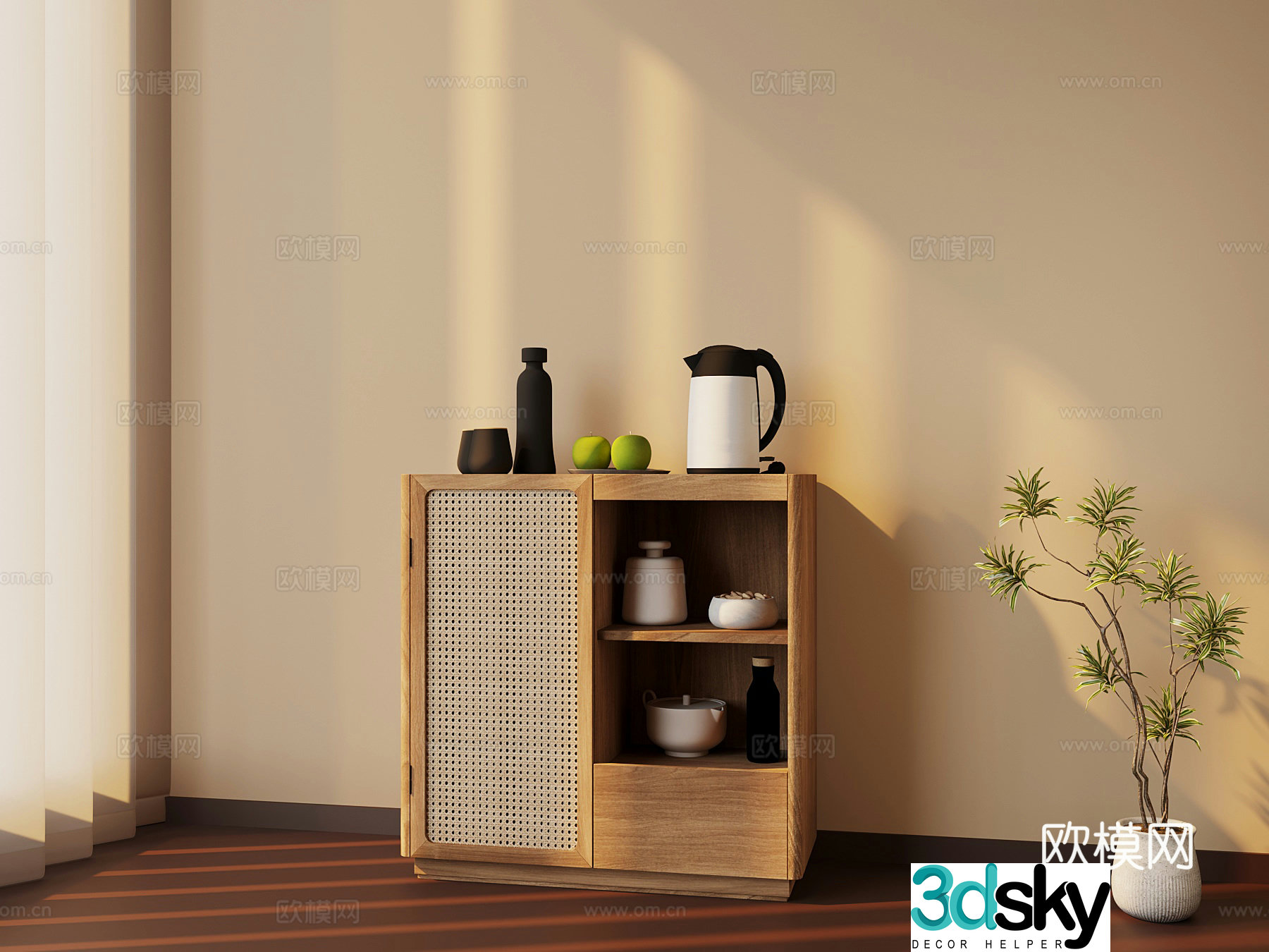 Wasabi Middle Style Tea Cabinet 3D Model