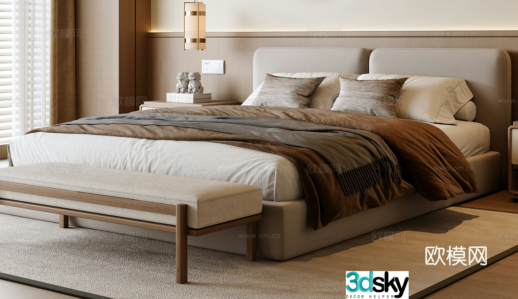 New Chinese style double bed 3D model