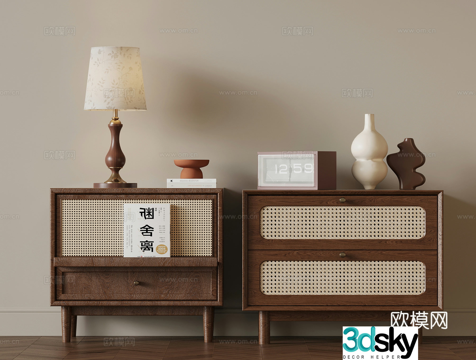 Middle-aged bedside table Jijifeng bedside table desk lamp 3D model