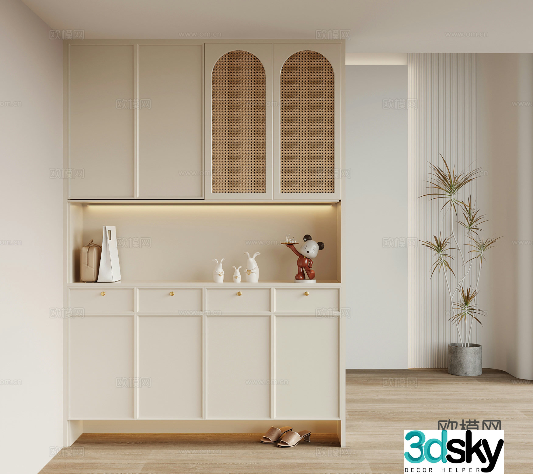 Modern cream style porch shoe cabinet 3d model