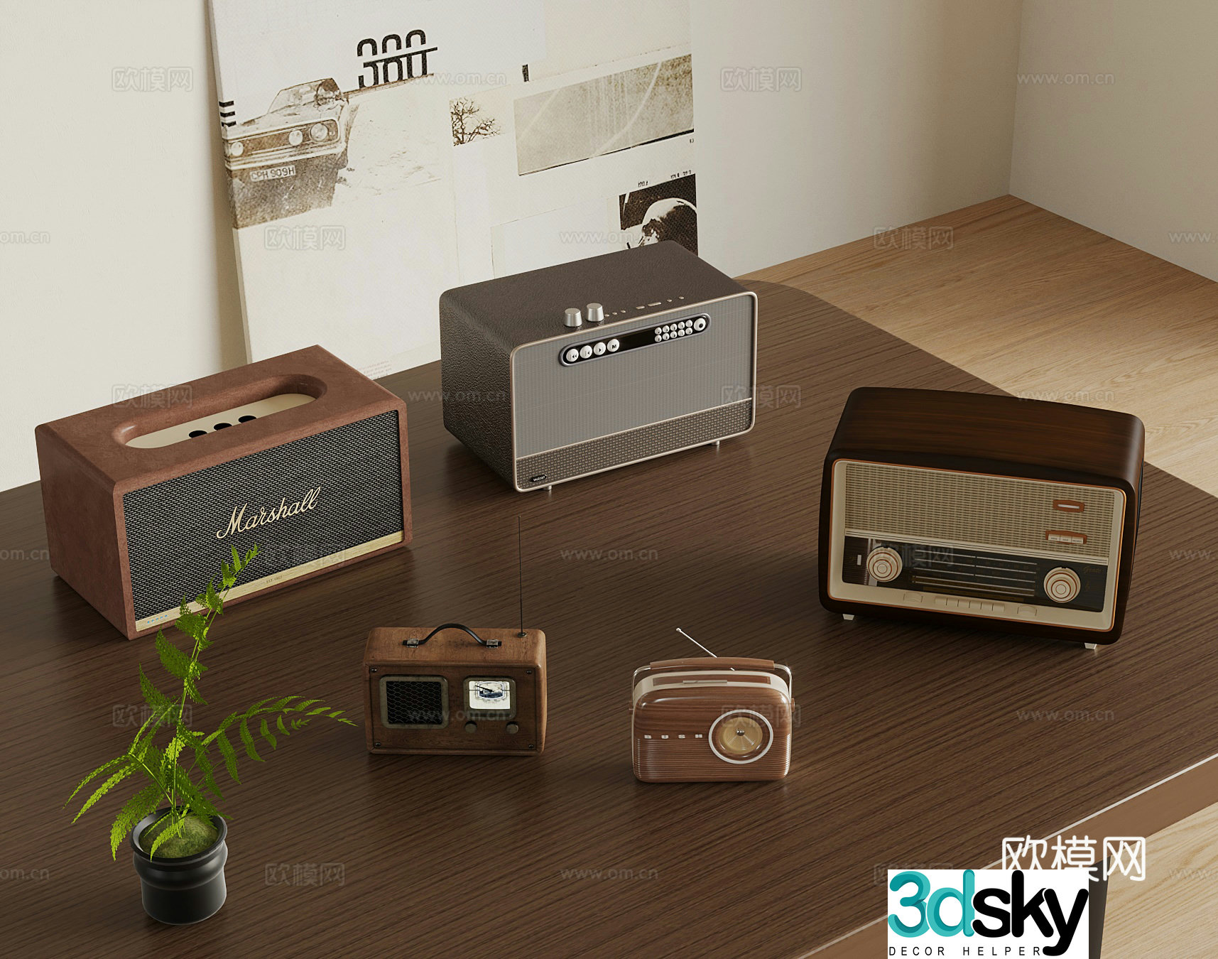 Middle style audio retro audio radio 3d model