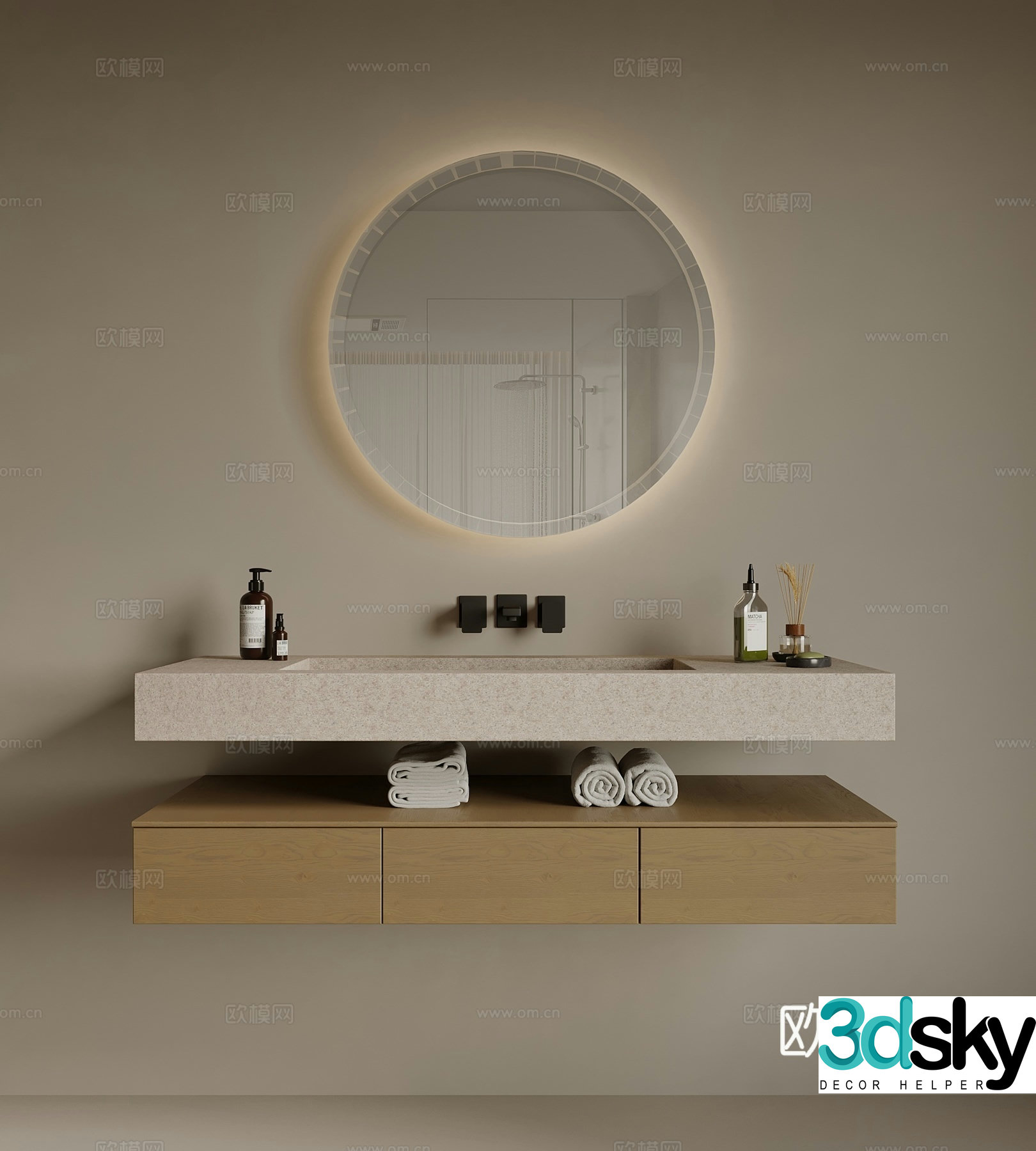 Wasabi Middle Ages Bathroom Cabinet Washing Basin 3D Model