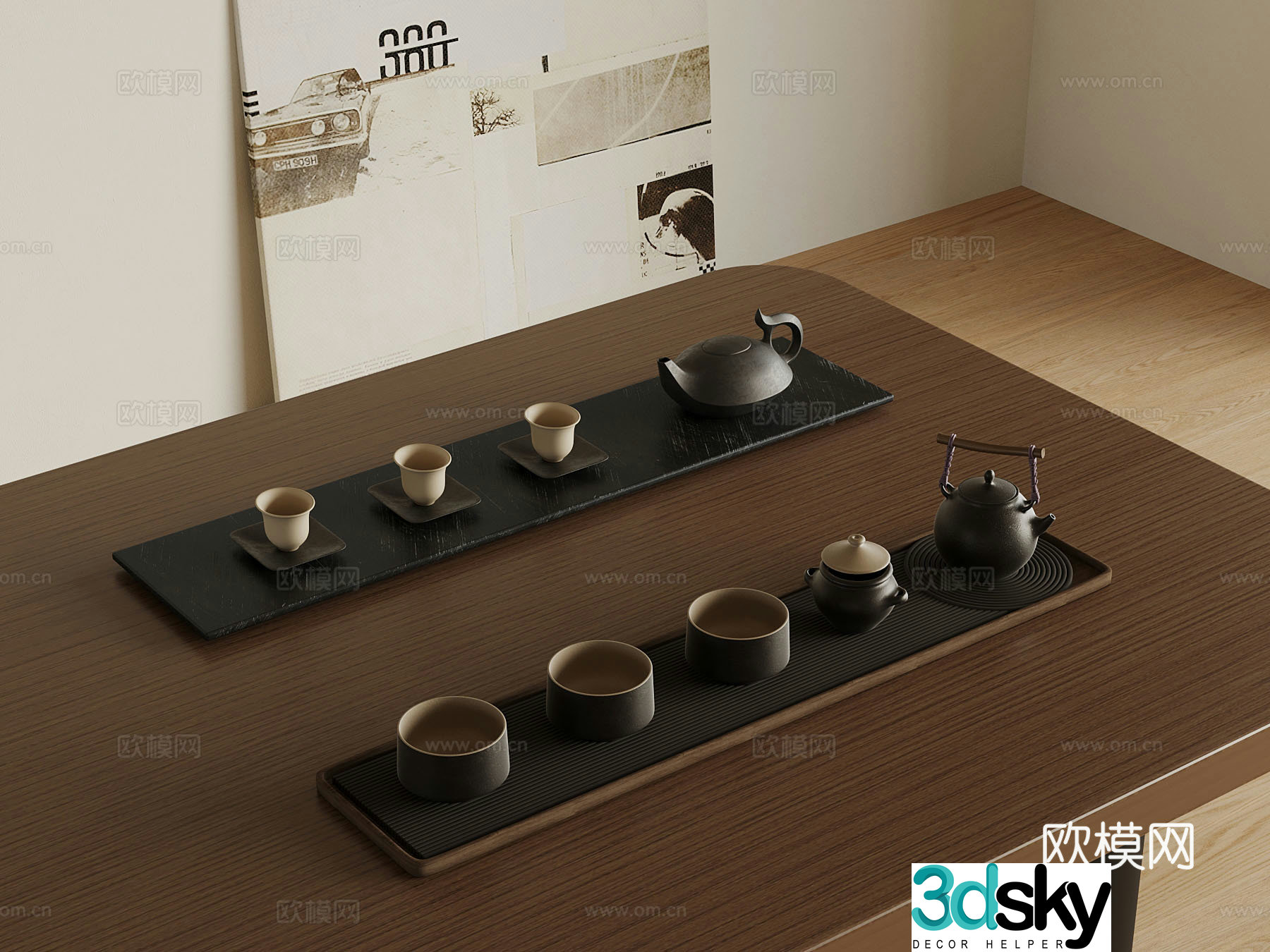 New Chinese style tea cup teapot tea set 3d model