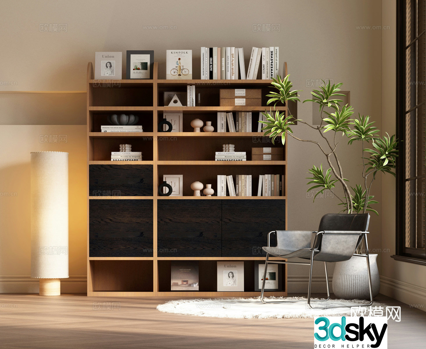 Modern bookcase Modern medieval bookcase Modern retro bookcase 3d model