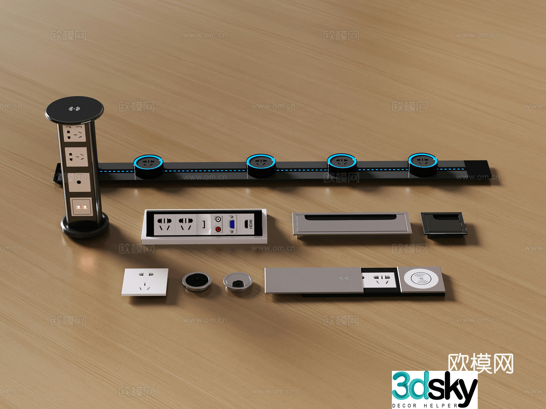 Switch socket Office desk cable box Recessed socket USB socket 3D model
