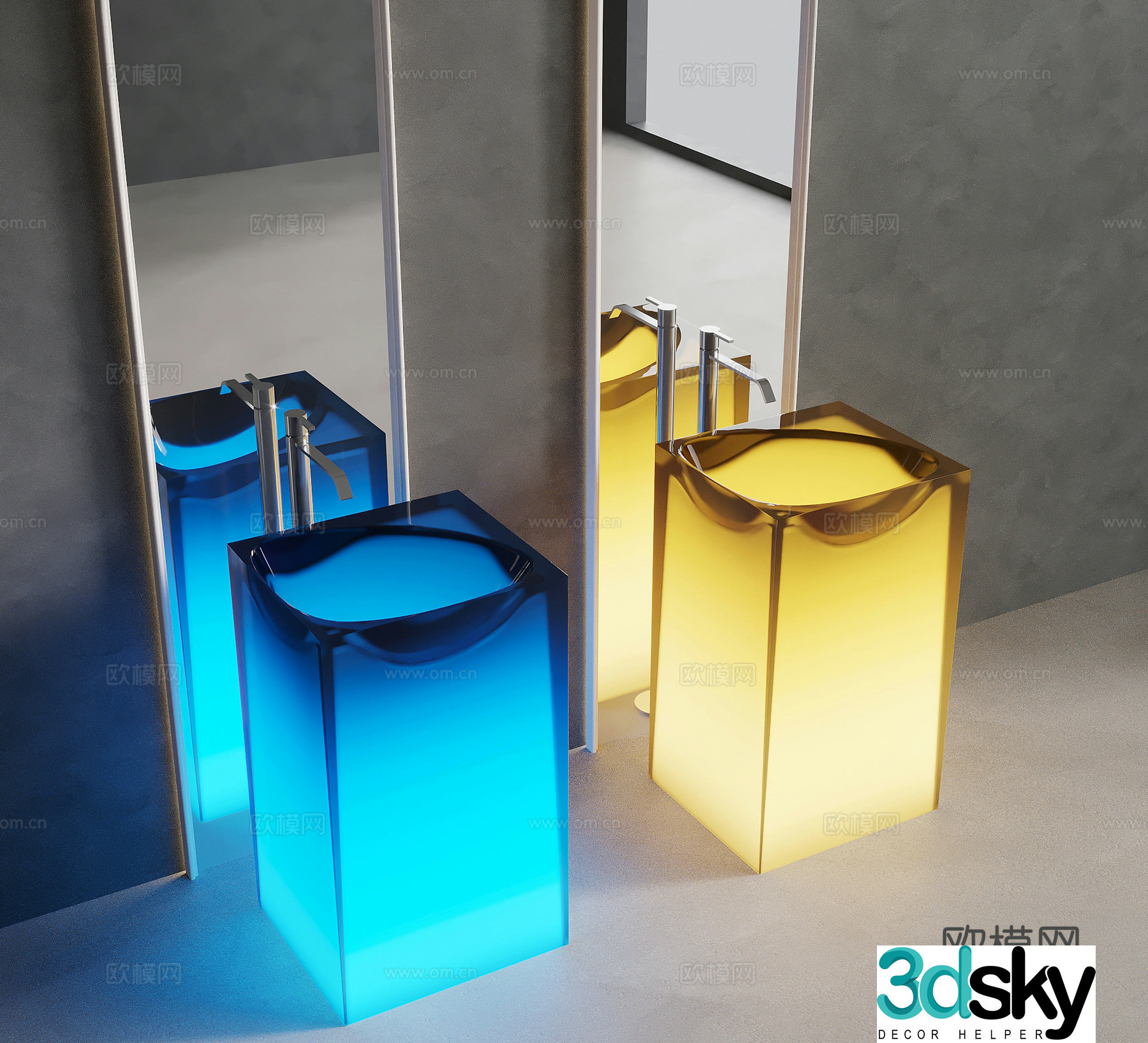 Wash basin modern column basin wash basin mirror 3d model