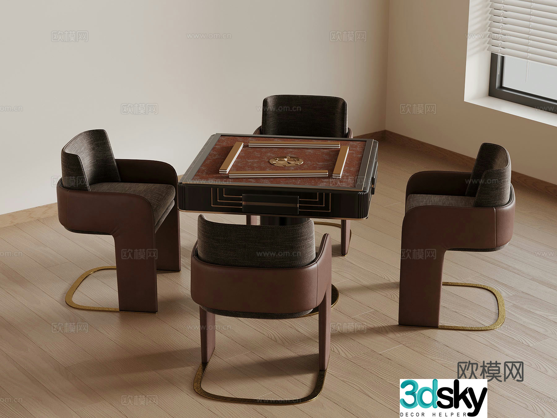 Modern chess board mahjong table 3d model