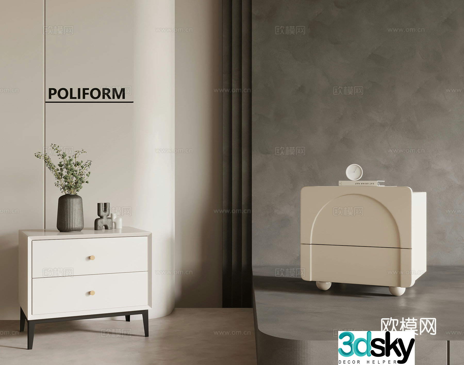 Modern creamy nightstand 3d model