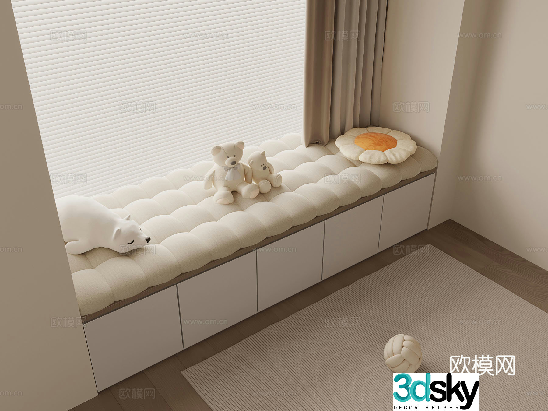 Bath window Creamy wind bay window cushion Toy 3D model