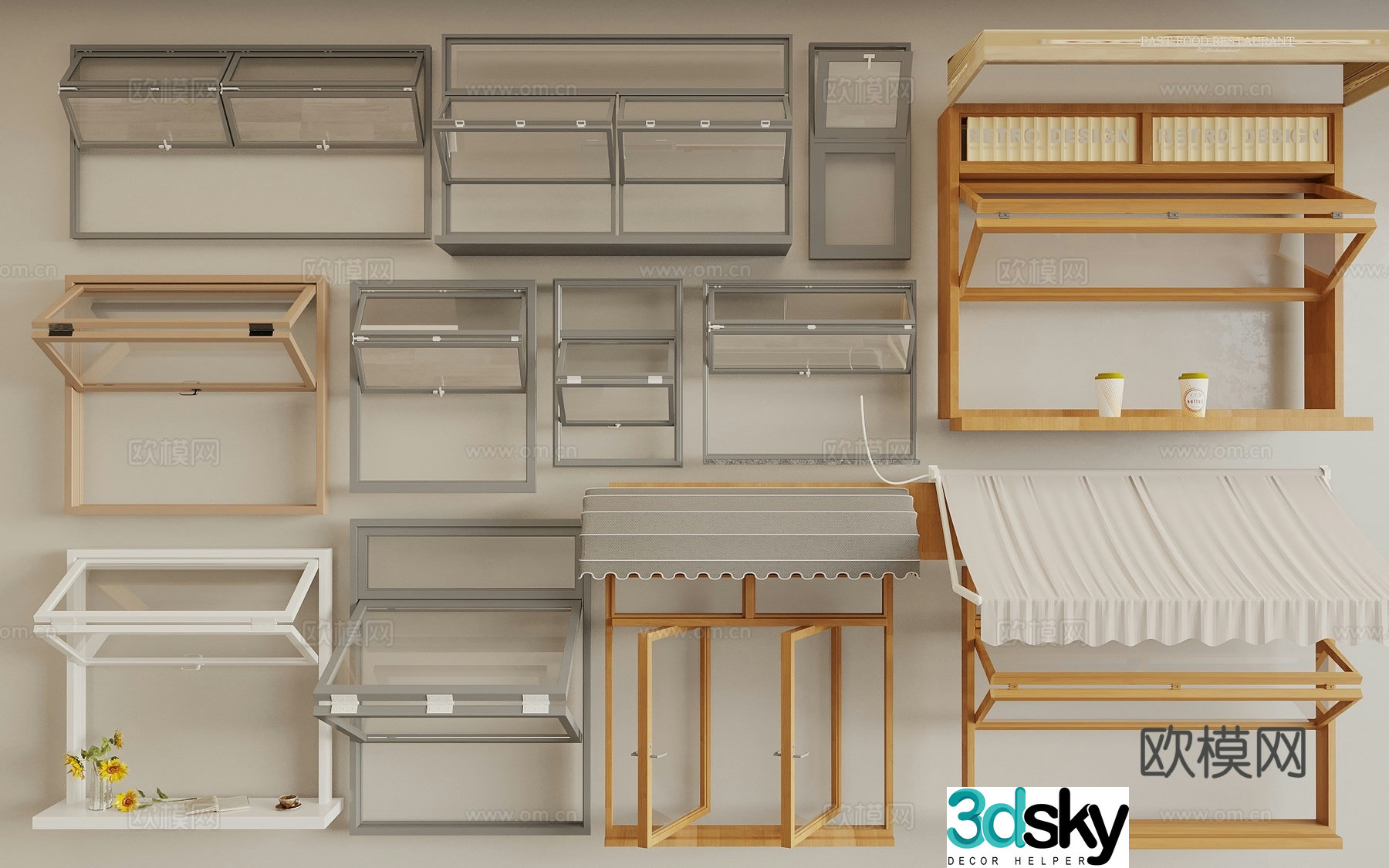 Modern internet celebrity folding window upper and lower folding window window door front 3D model