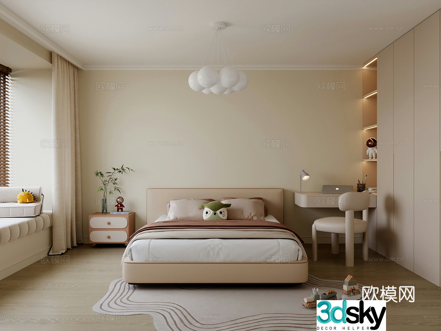 Modern children’s room children’s bed wardrobe 3d model