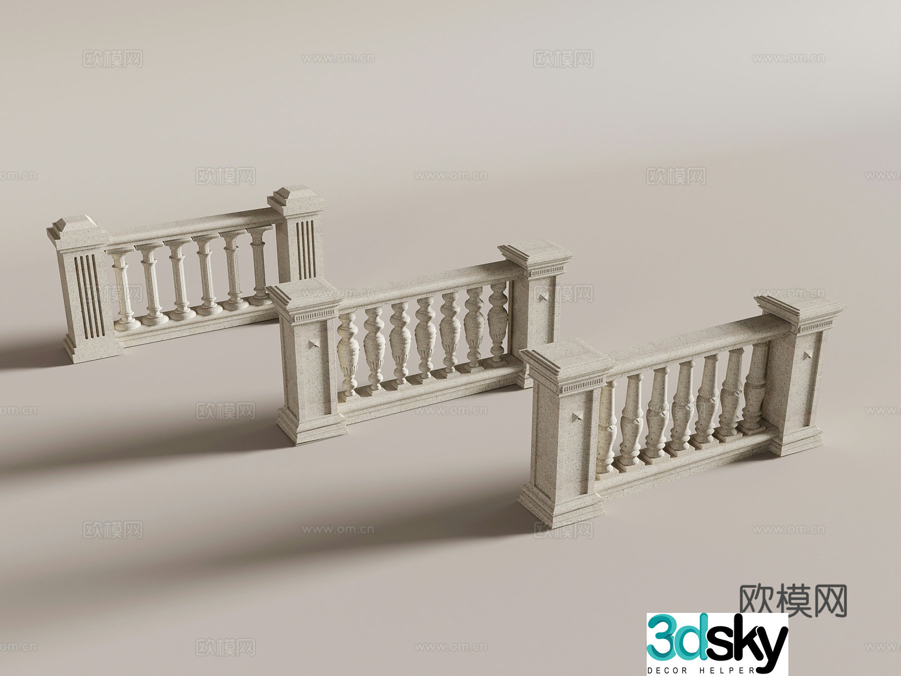 European vase column fence guardrail 3d model