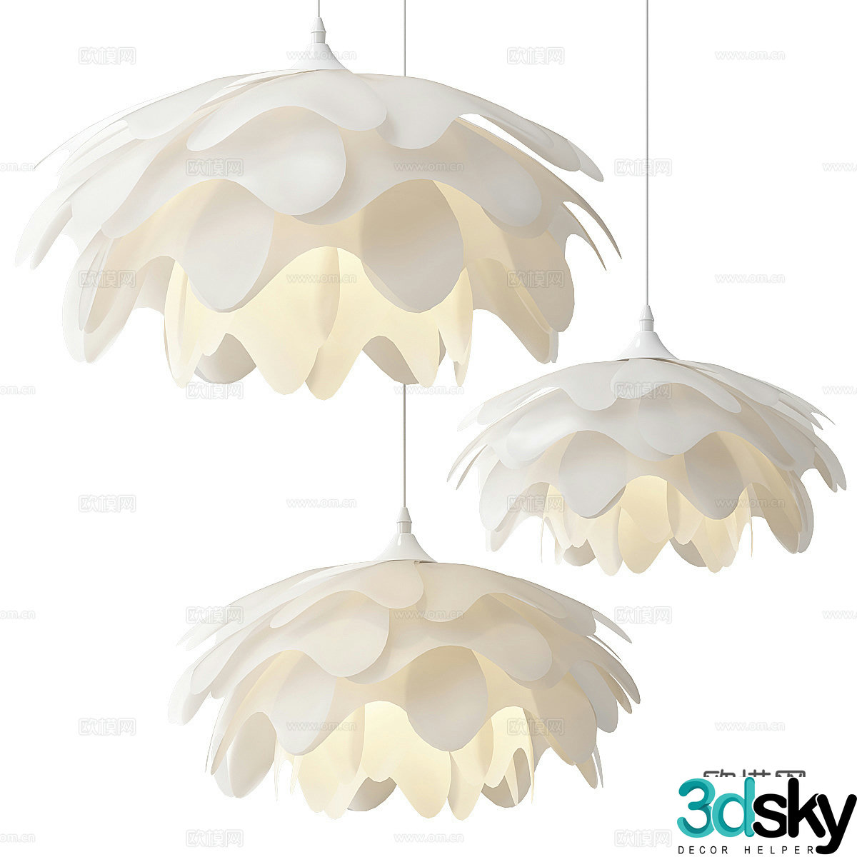New Chinese style flower-shaped decorative chandelier 3D model