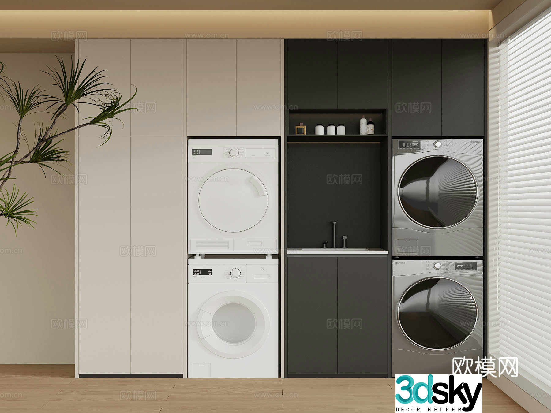 Washing cabinet Modern laundry supplies Washing machine 3d model
