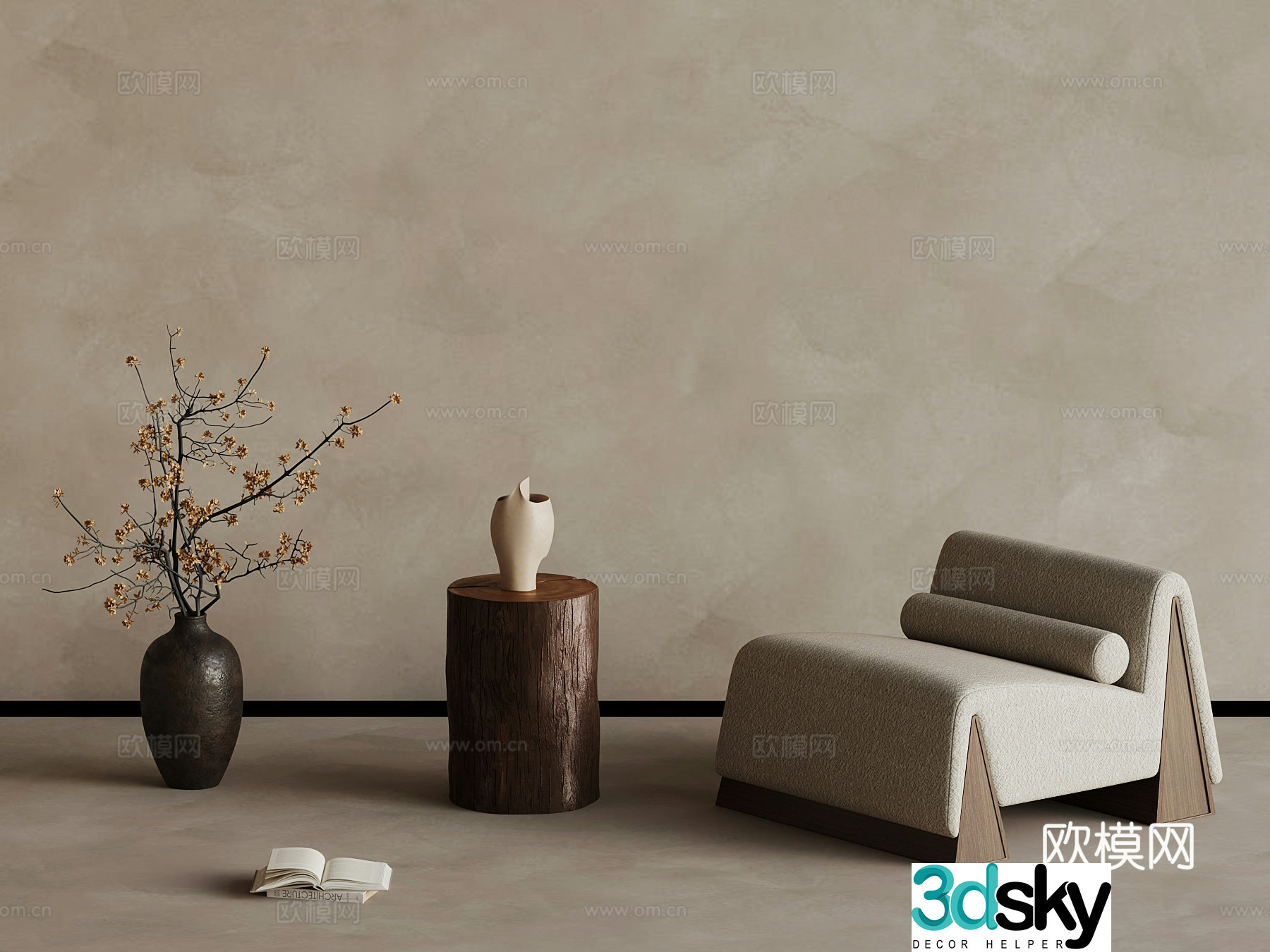 Medium style sofa chair leisure chair side vase 3d model