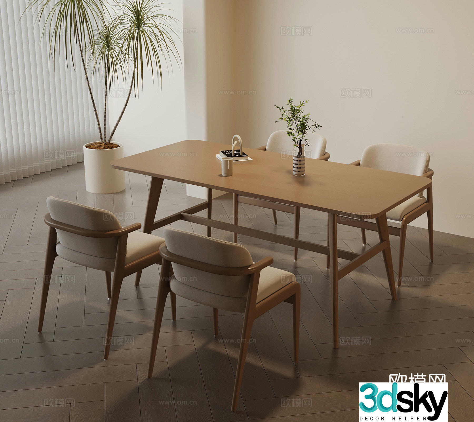 Modern Wasabi Style Dining Table Dining Chair 3D Model