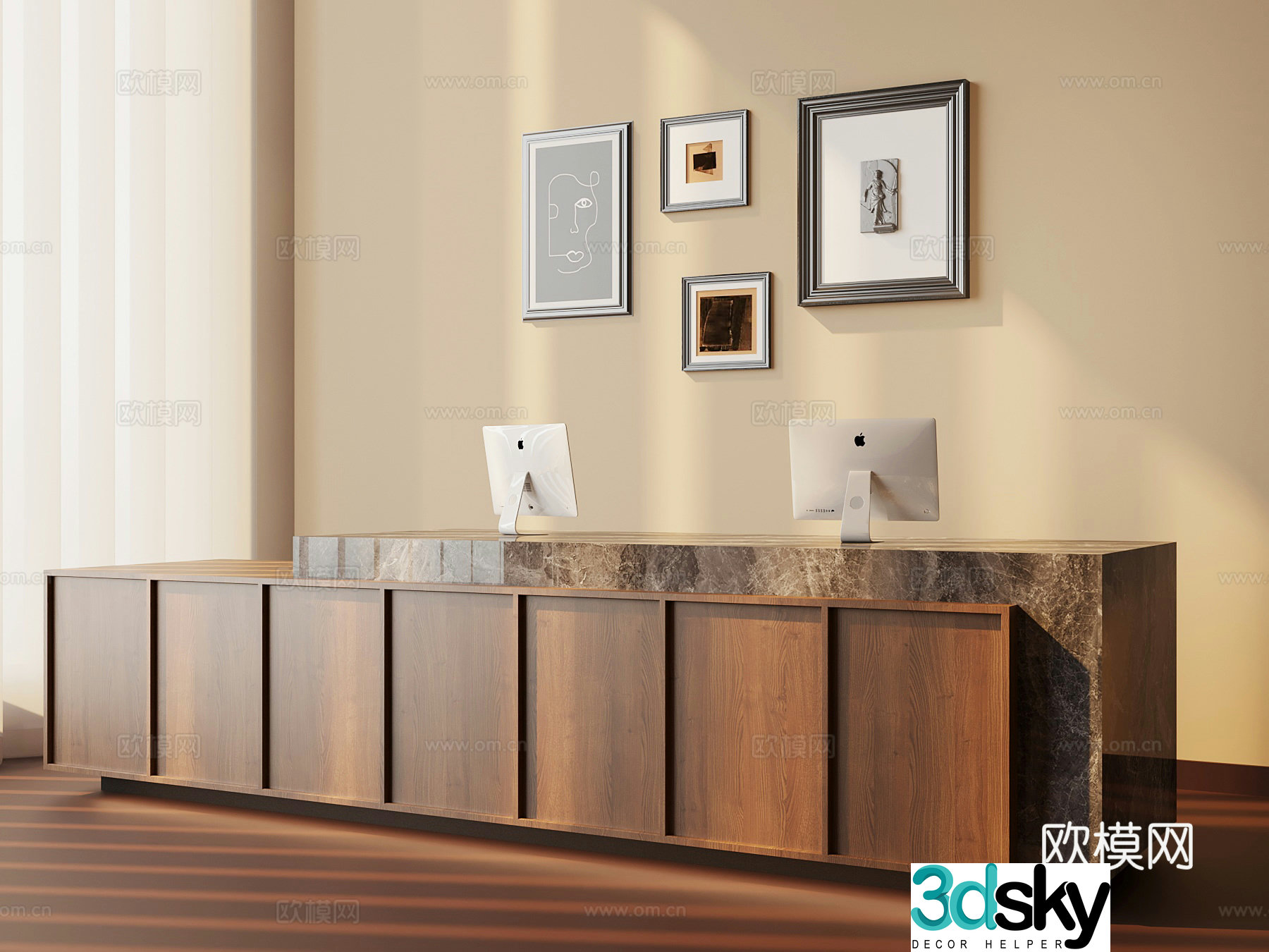 Middle style reception desk bar service desk 3D model