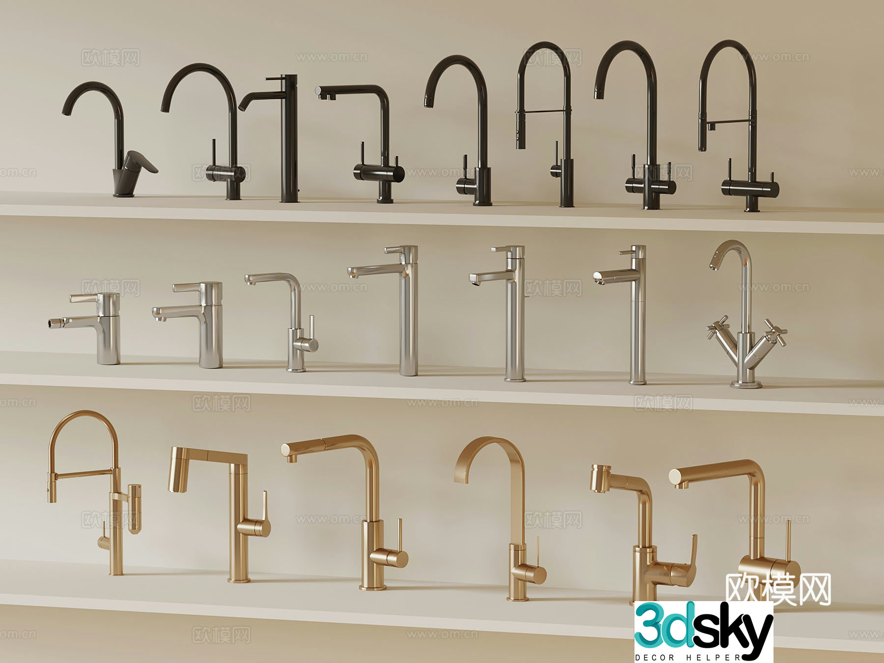 Modern faucet combination 3D model