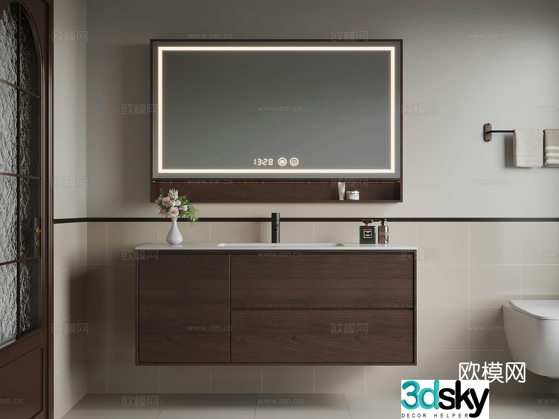 Middle-aged bathroom cabinet toilet 3d model