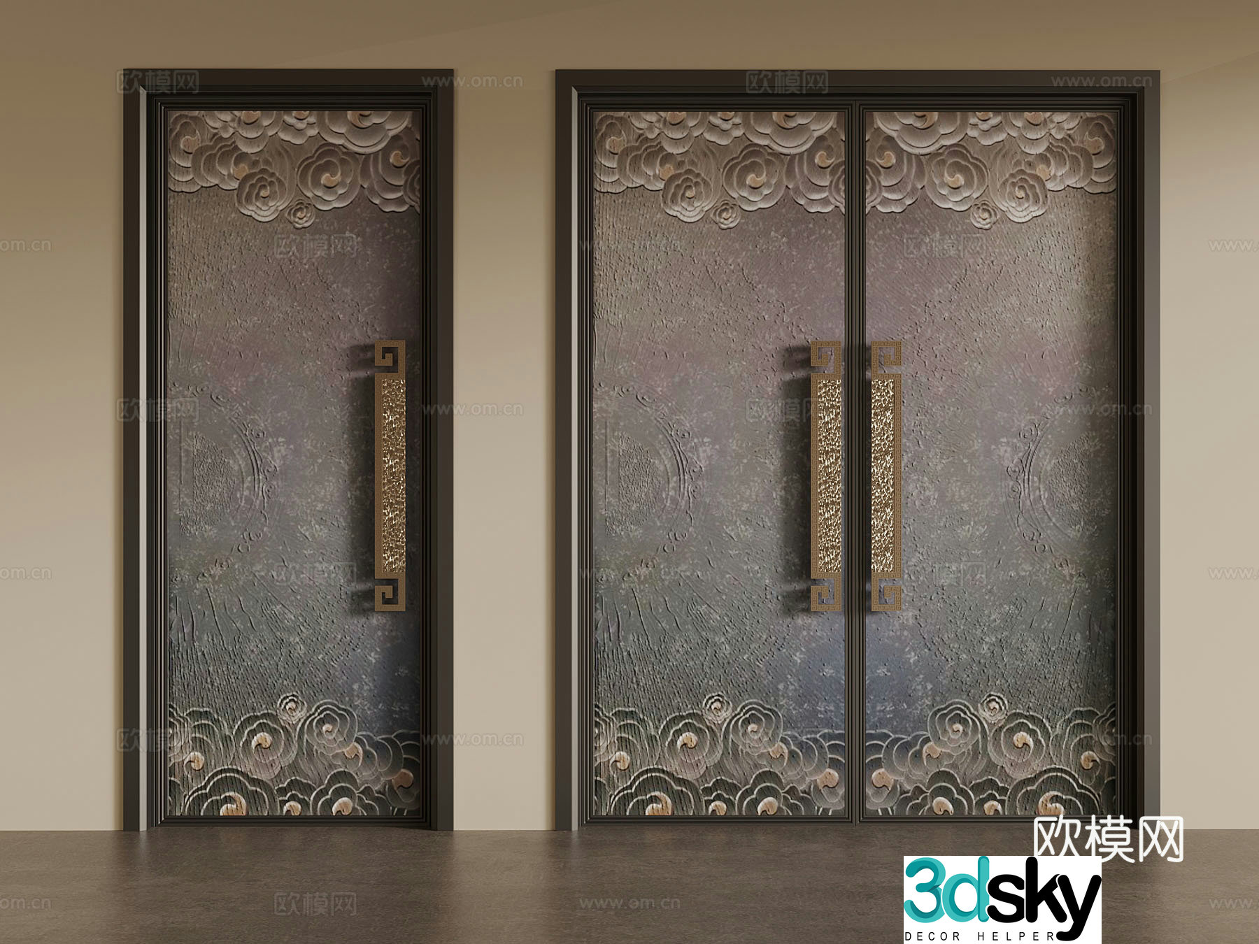 Double-opening door New Chinese style double-opening door Single-opening door Fantasy door 3D model