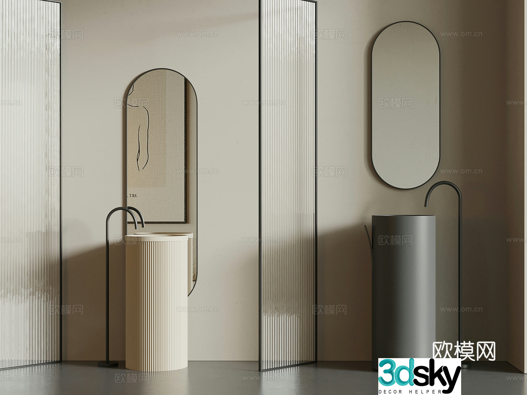 Washing table modern wash basin column basin mirror 3d model